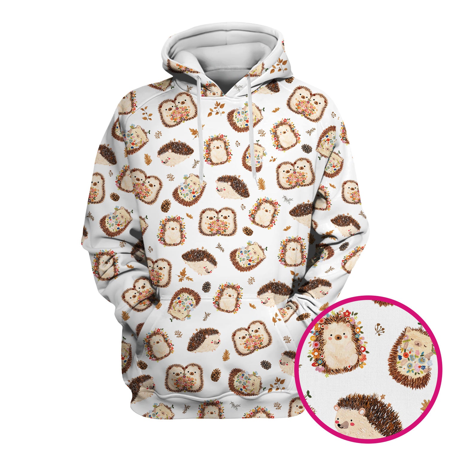 Cute Hedgehog Floral Scrub Top, Breathable Fabrics Nursing Uniform
