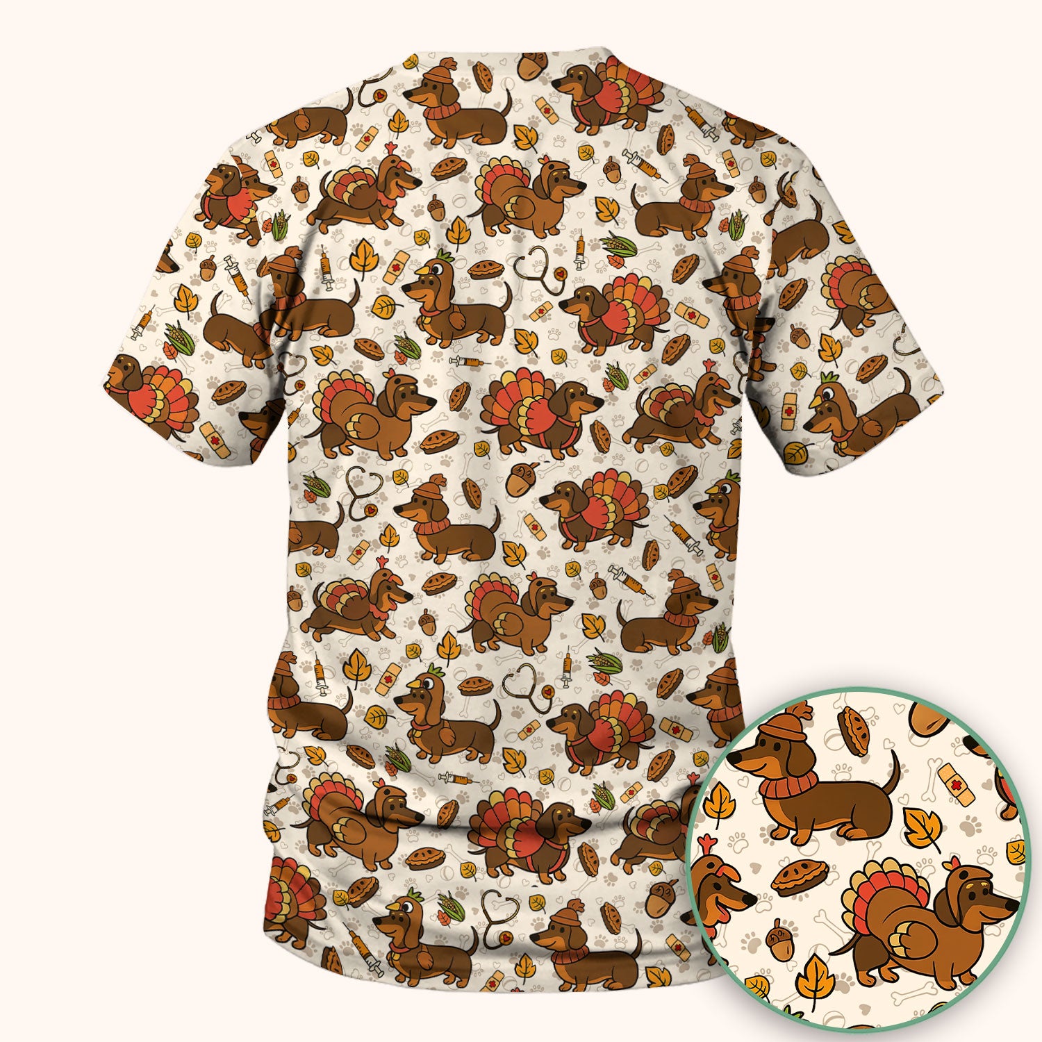 Thanksgiving Wiener Dog Scrub Top - Funny Dachshund TurkeChicken Nurse Shirt for Women - Cute Holiday Medical Uniform