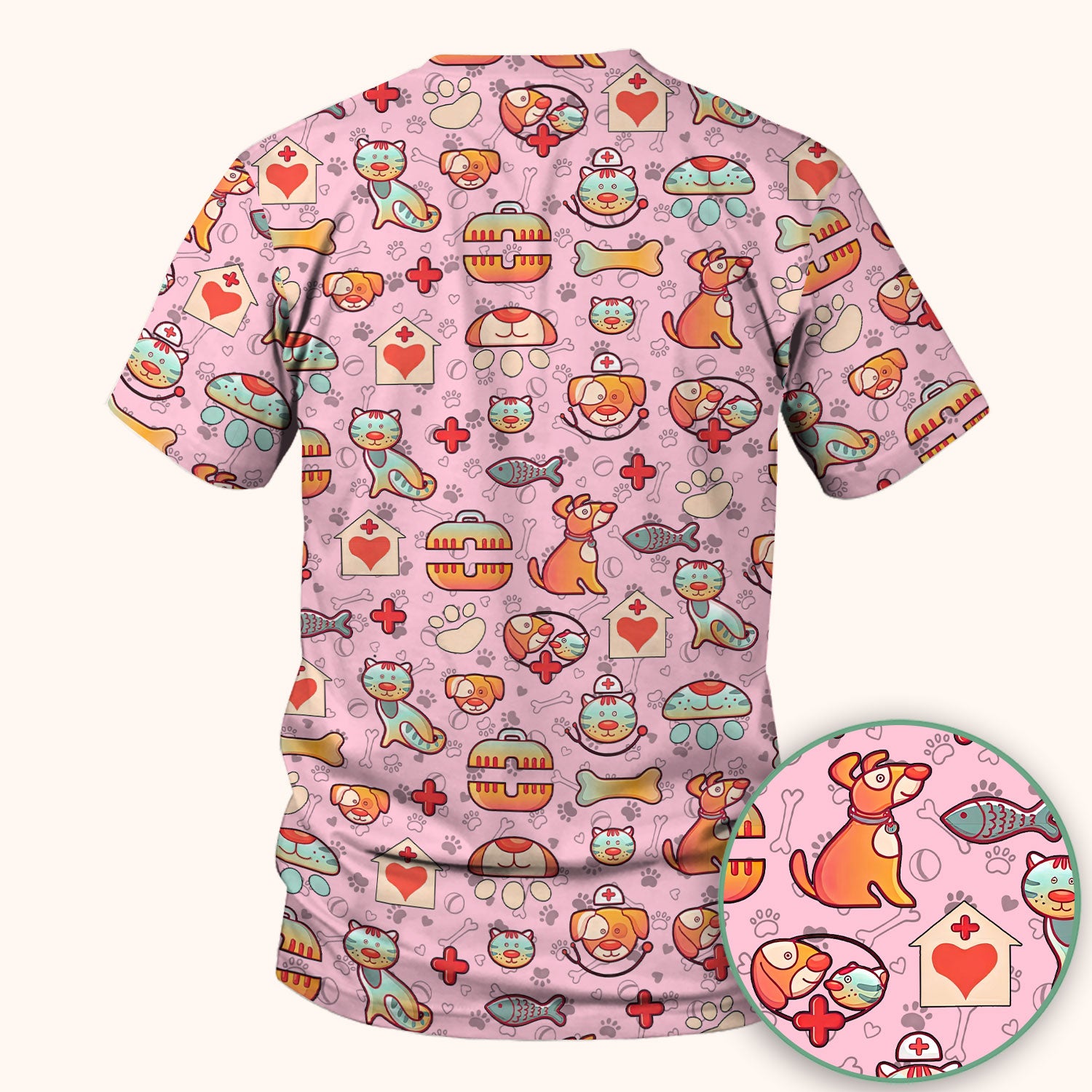 Veterinary Nurse Scrub Top - Cute Cat Dog Paw Print Medical Shirt - Fun Animal Pattern Vet Tech Scrubs for Women RN CNA
