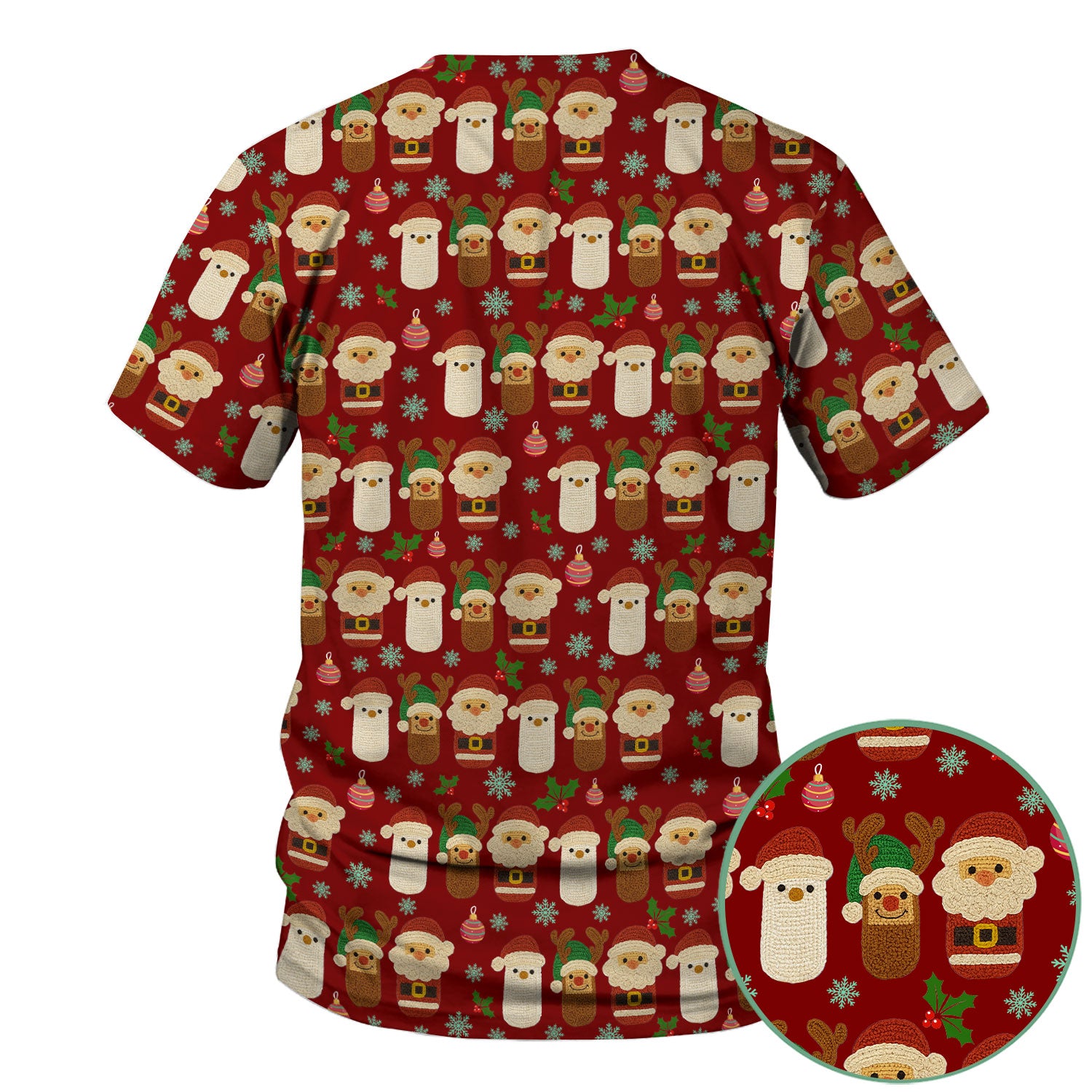 Christmas Santa Reindeer Snowman Scrub Top - Holiday Chill Pill Nurse Shirt - Funny Medical Uniform for Women