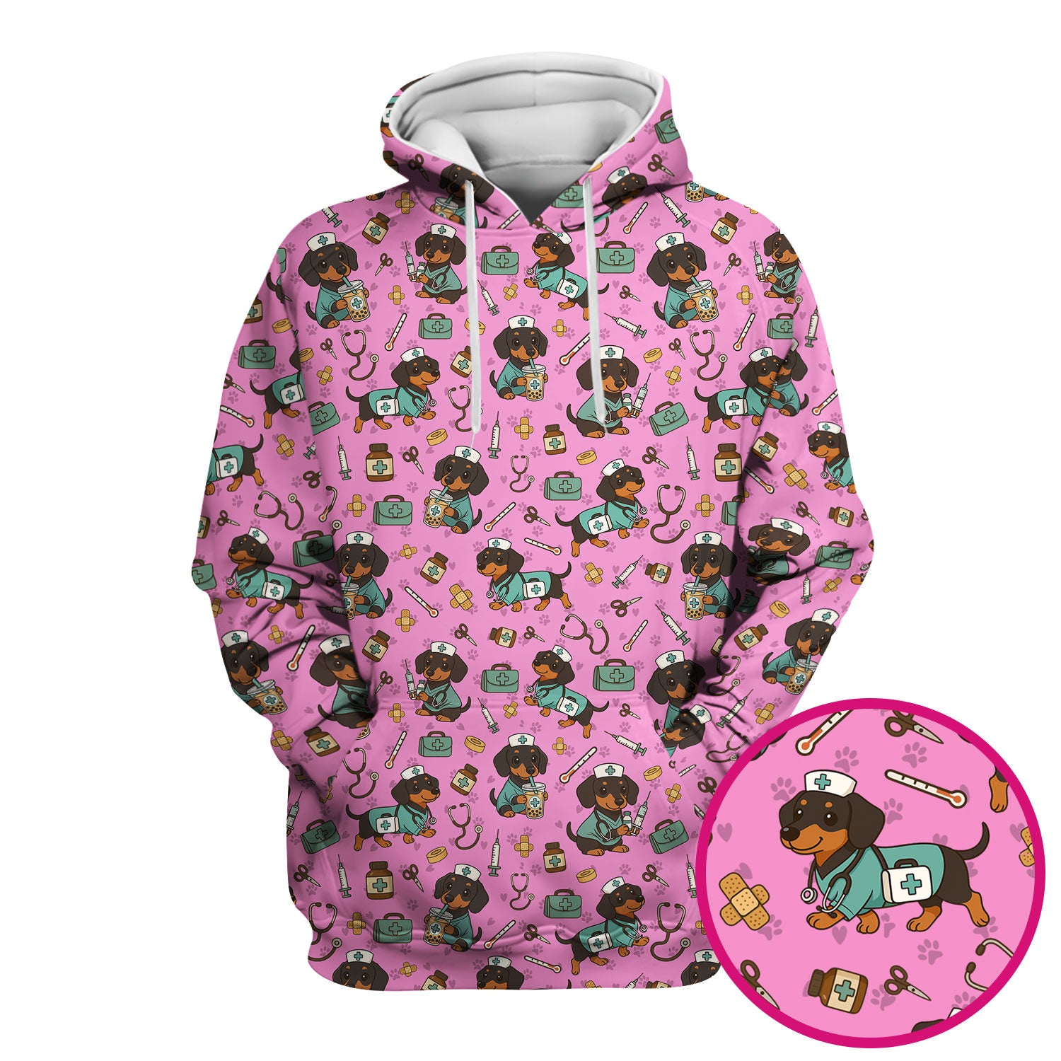 Funny Dachshund Nurse Scrubs - Cute Dog Print Medical Shirt - Holiday Nurse Scrub Top Gift for RN CNA Doctor, Women & Men