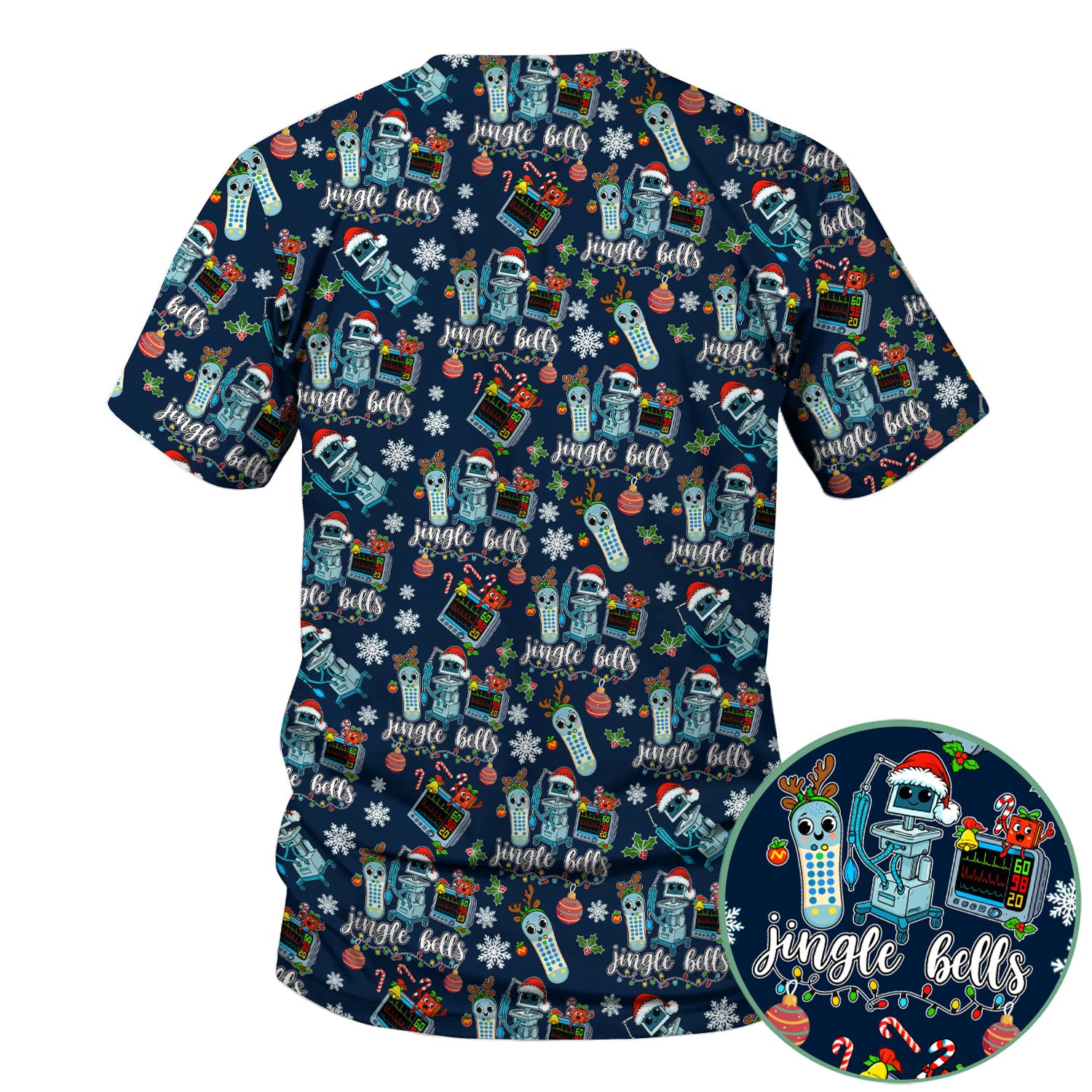 Jingle Bells Christmas Scrub Top - Funny Xmas Scrubs for Nurses - Breathable Fabrics Nursing Uniform for RN CNA LPN