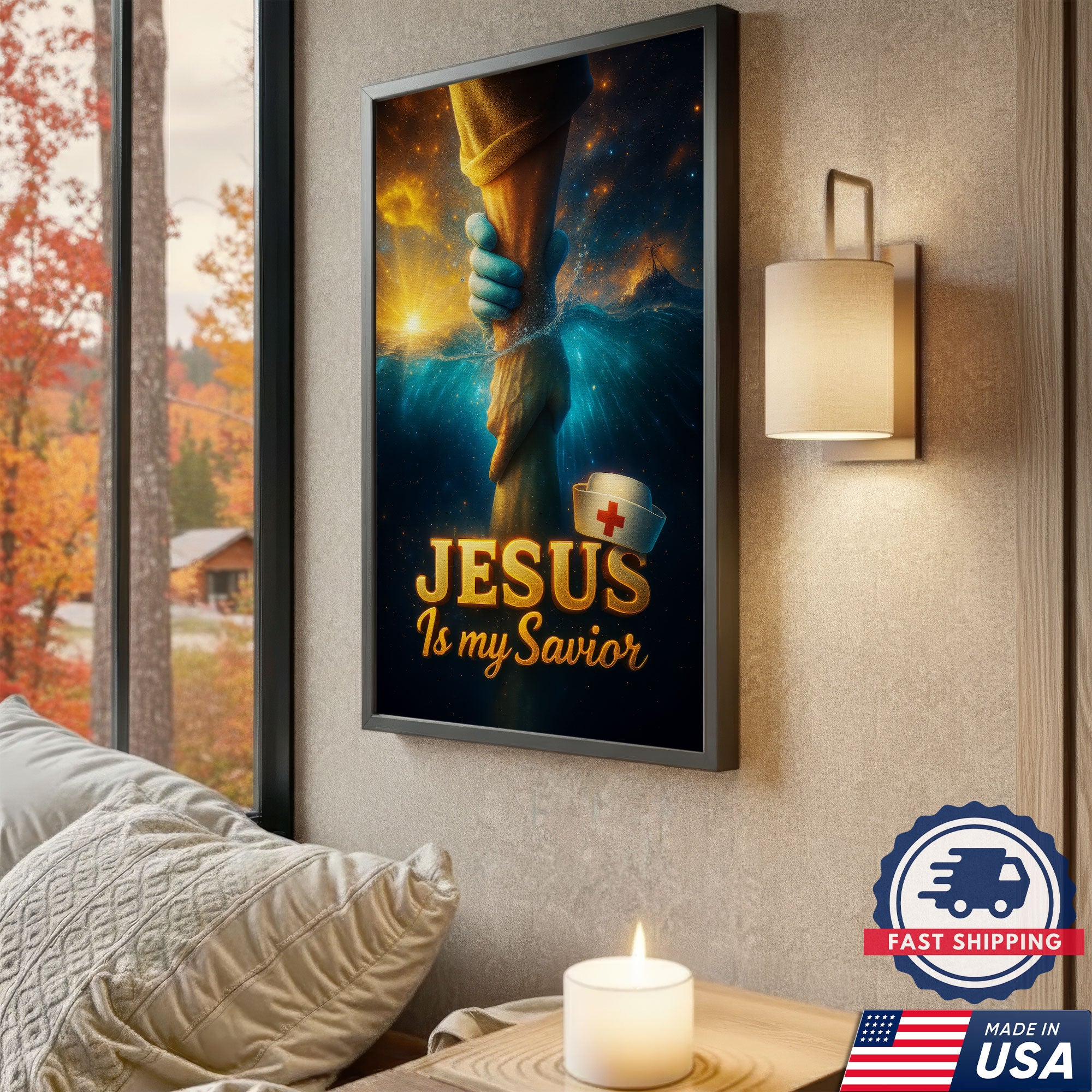 Jesus Is My Savior Nurse Canvas, Christian Faith Gift for RN LPN CNA, Religious Home Decoration