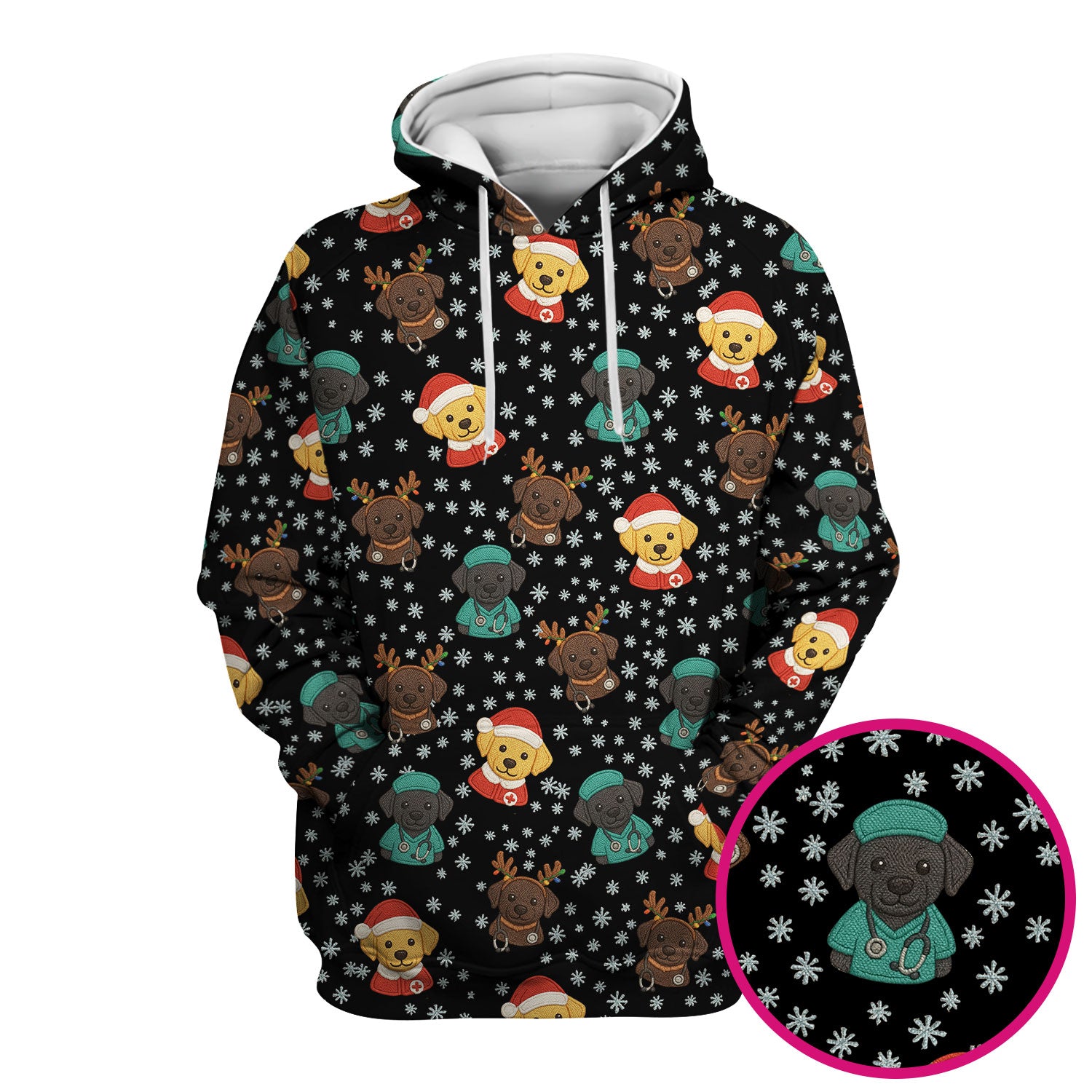 Christmas Dog Pattern Scrub Top, Cute Puppy Nurse Scrub Shirt, Holiday Nursing Uniform