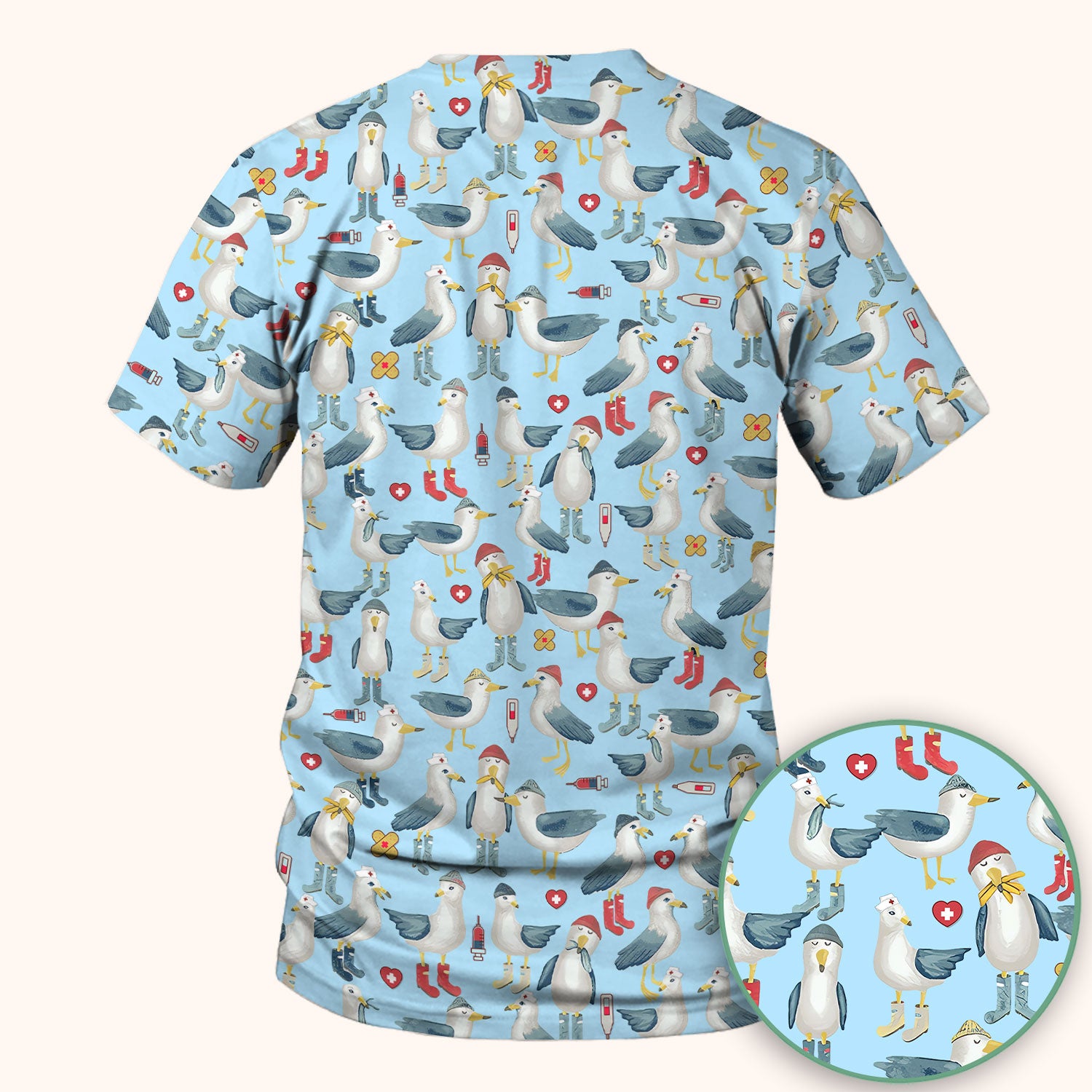 Seagull Scrub Top for Nurses - Adorable Birds Medical Uniform - Funny Shirt for RN CNA LPN