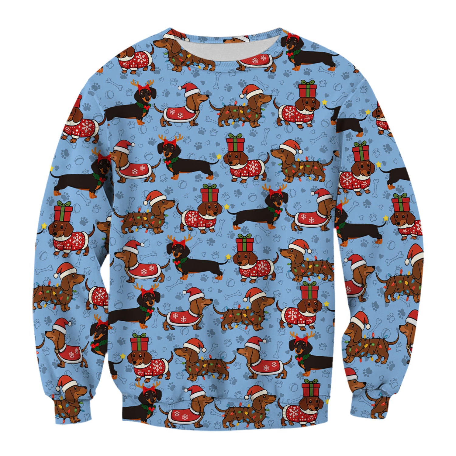 Christmas Dachshund T-Shirt Multi Color - Cute Sausage Dog Wearing Santa Outfit - Funny Holiday Wiener Dog Tee Gift for Dog Lovers