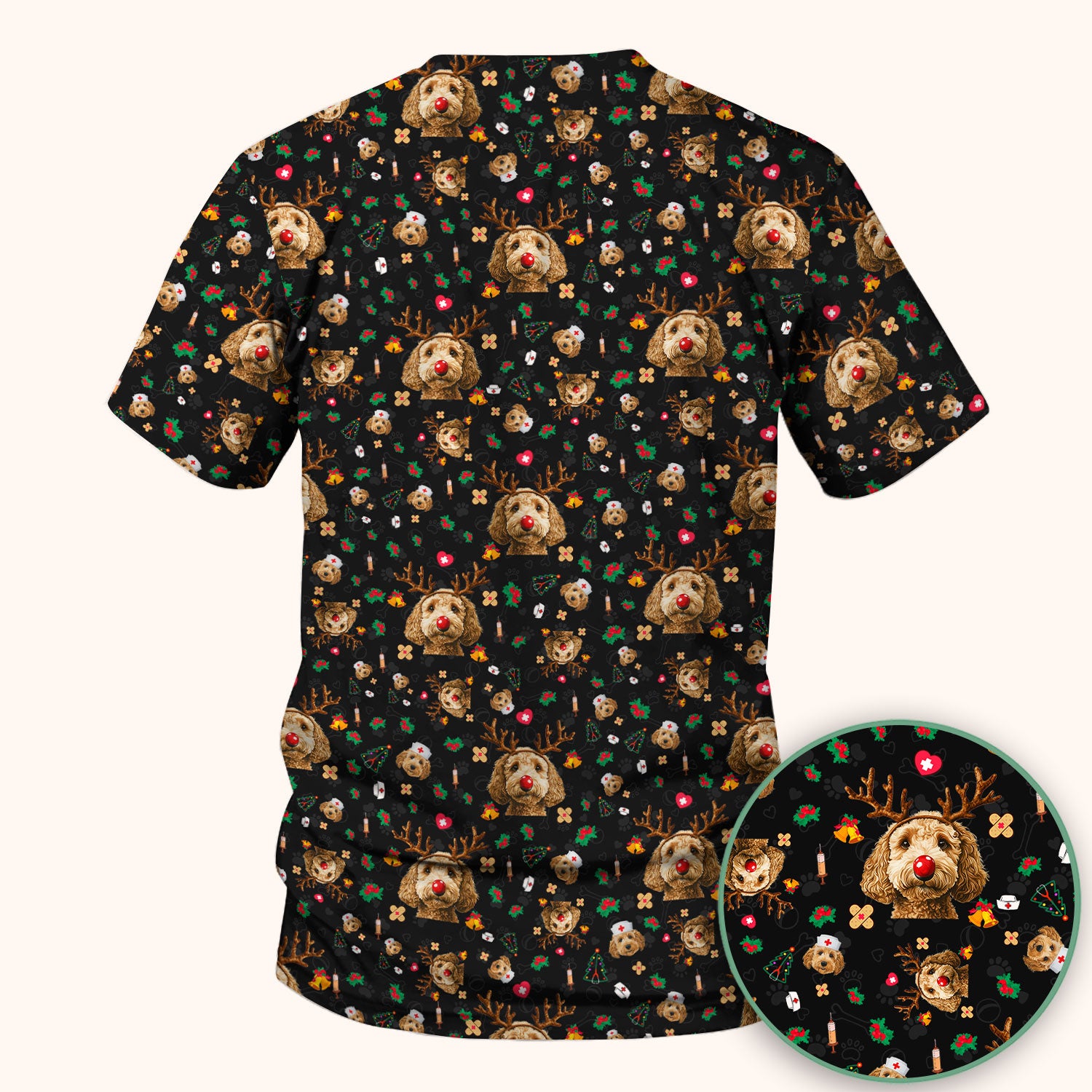 Christmas Labradoodle Scrub Top - Funny Reindeer Dog Nurse Shirt - Cute Holiday Medical Uniform for Women Healthcare Gift
