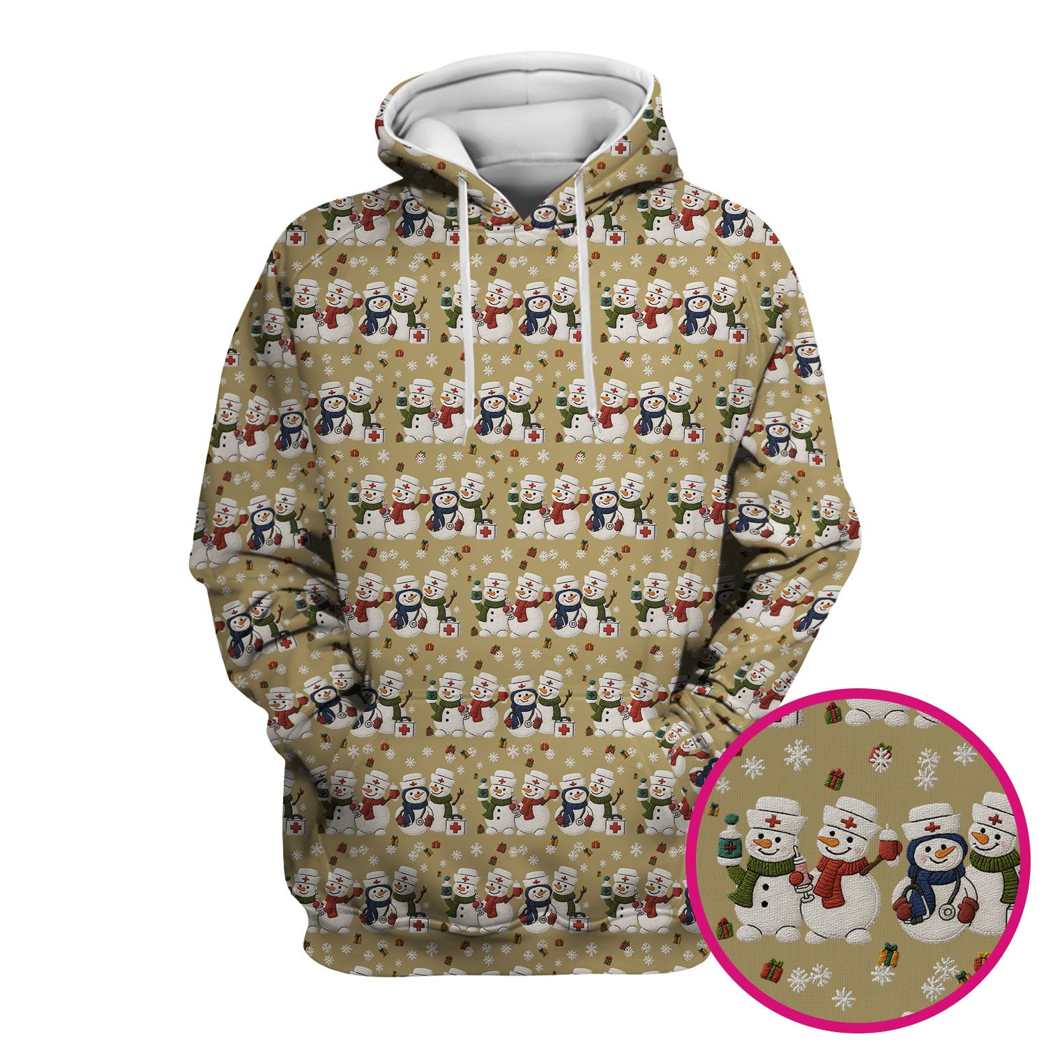 Cute Christmas Snowman Nurse Pattern Scrub Top, Breathable Fabrics Nursing Uniform
