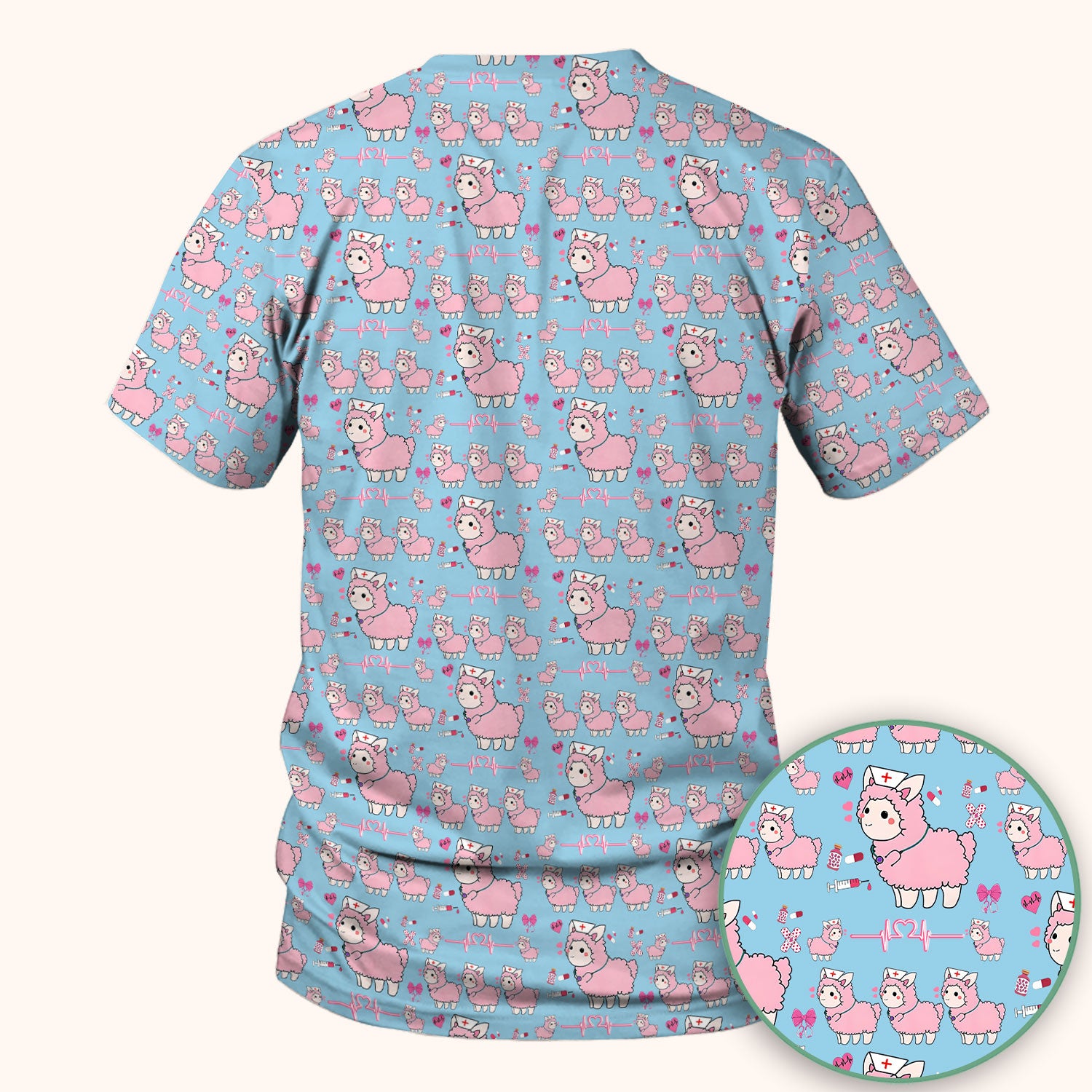Llama Ain't Got Time For Your Drama Scrub Top, Funny Pattern Scrub Shirt, Breathable Fabrics Nursing Uniform
