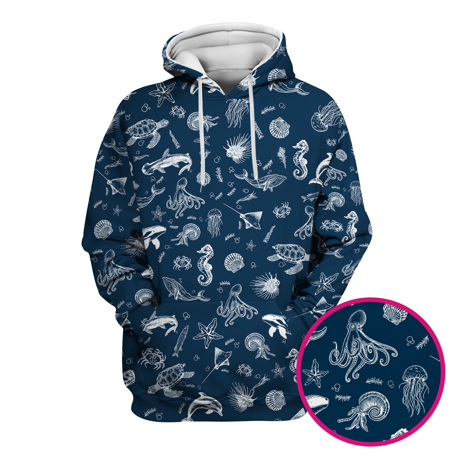 Marine Sea Life Pattern Scrub Top, Breathable Fabrics Nursing Uniform