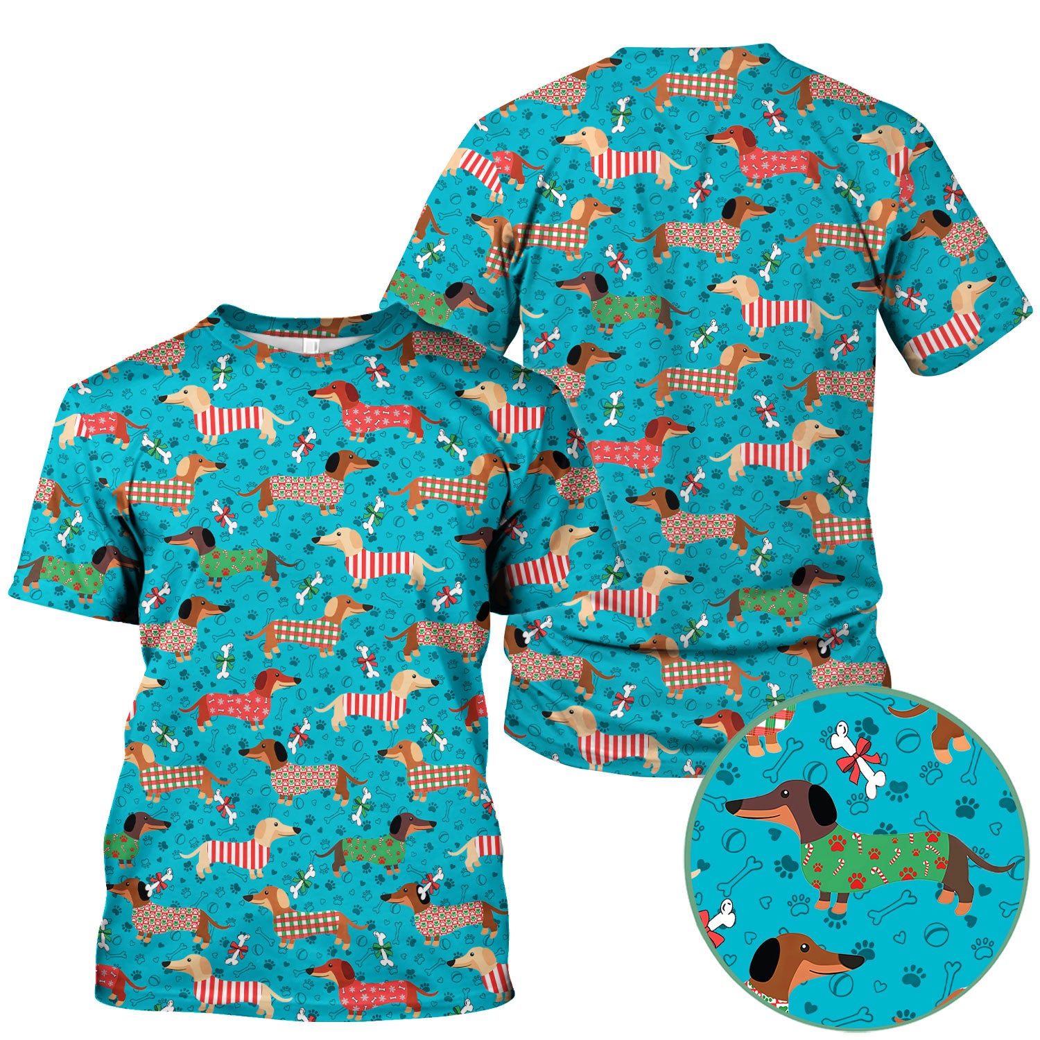 Christmas Dachshund Scrub Top for Women - Cute Sausage Dog Paw Print Nursing Uniform Holiday Shirt - Funny Xmas Medical Gift