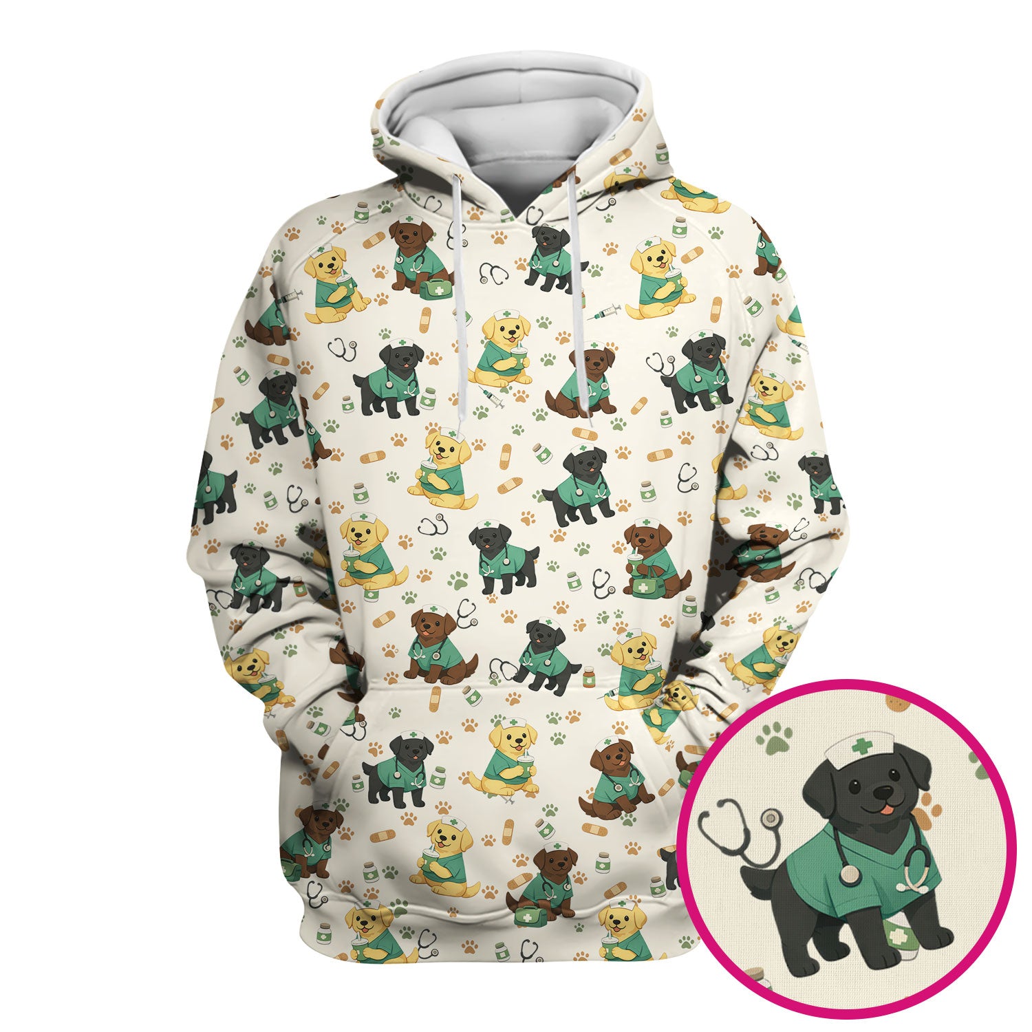 Labrador Retriever Nurse Scrub Top, Cute Medical Dog Pattern Nurses Shirt, Breathable Fabrics Nursing Uniform