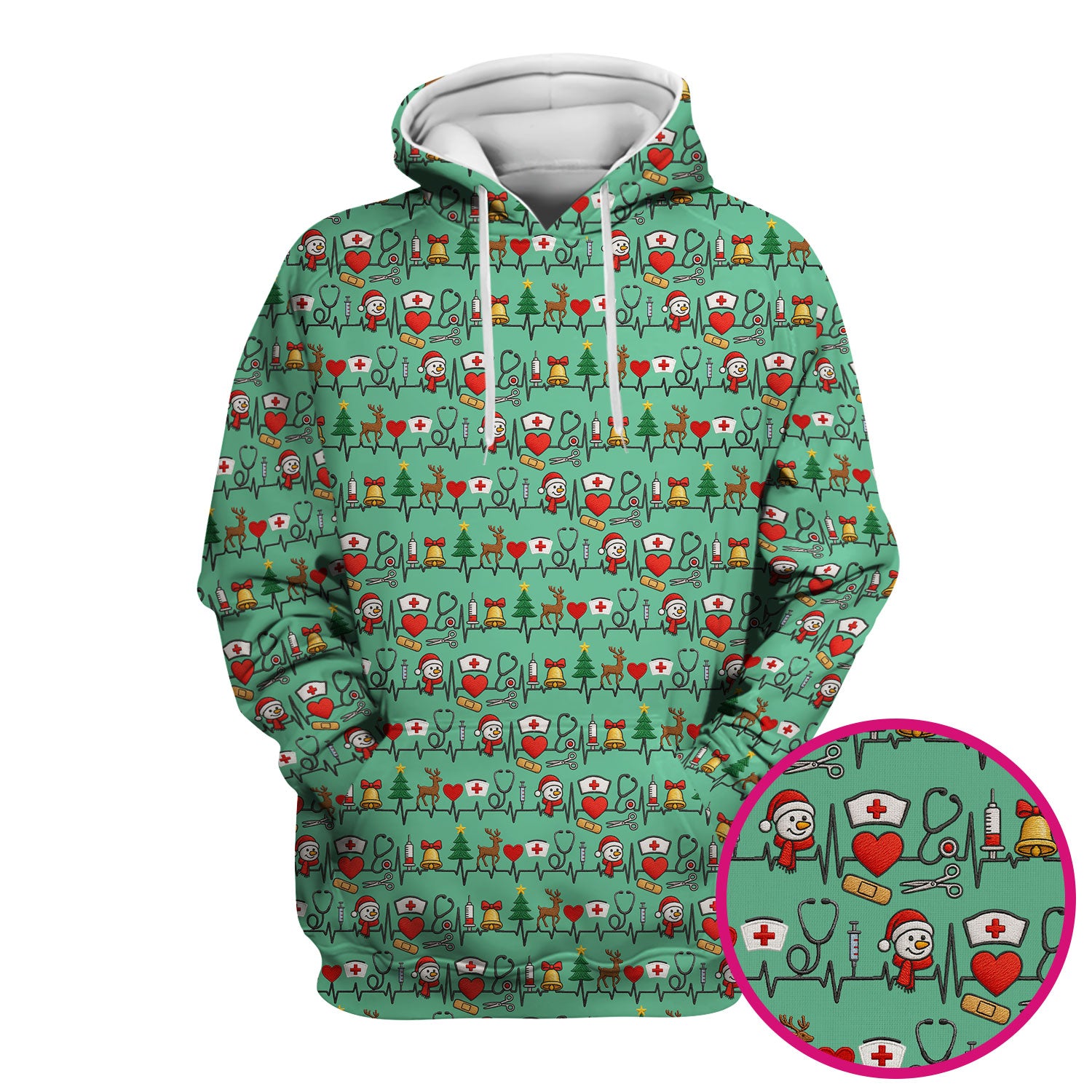 Cute Snowman Nurse Scrub Top, Christmas Holiday Medical Uniform For Nursing, Festive Heartbeat Print Nurse Shirt