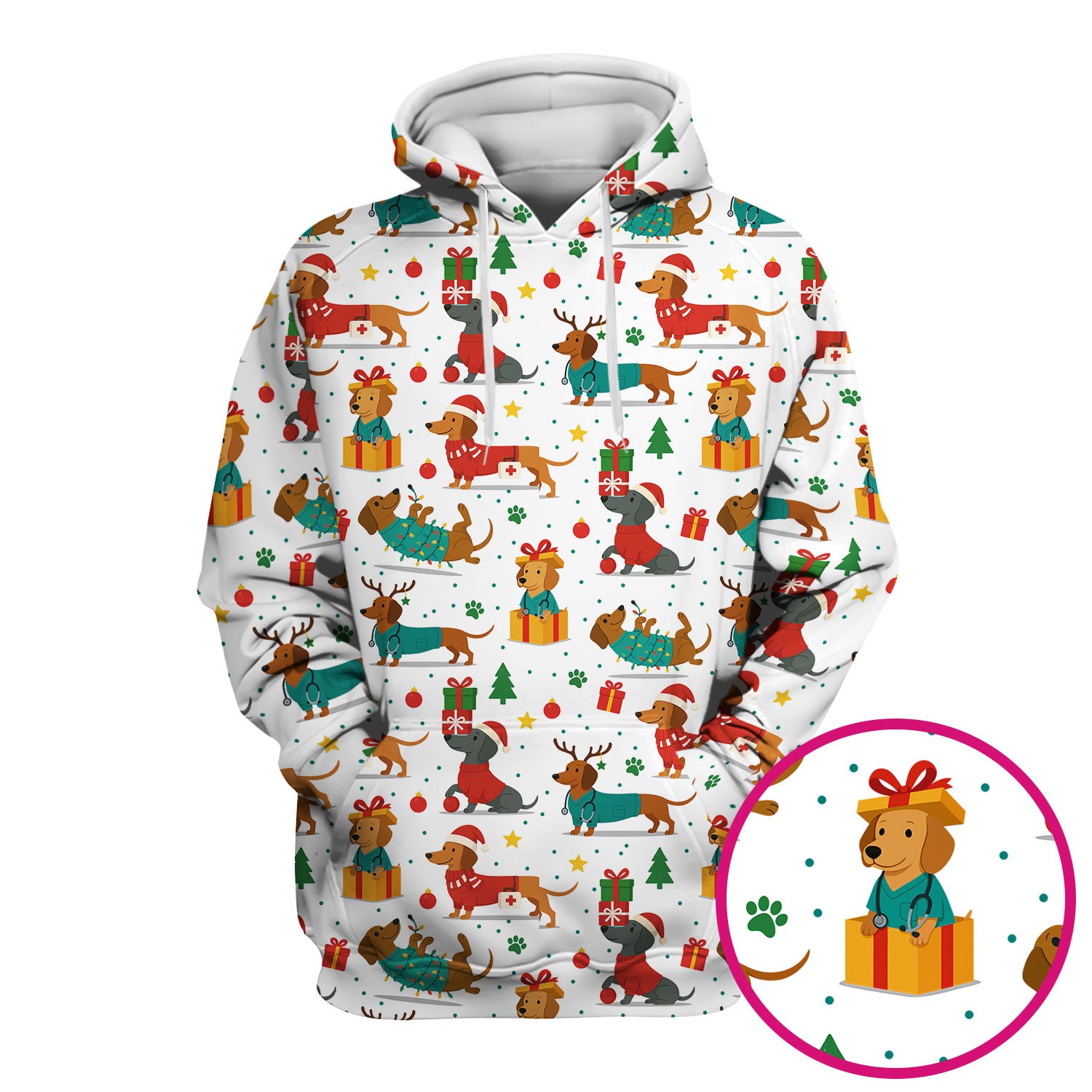Dachshund Scrub Top Christmas - Cute Dog Nurse Shirt - Holiday Medical Scrubs Gift for Women CNA RN Doctor