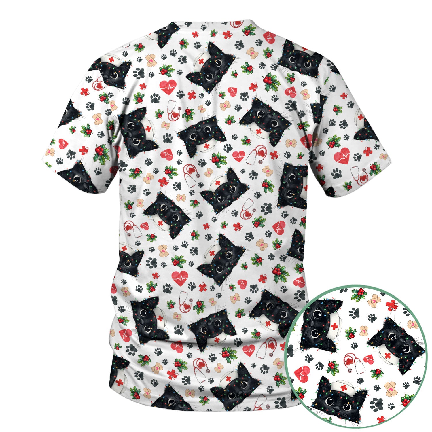 Funny Cats Scrub Top for Nurses - Black Kittens Christmas Medical Uniform - Jolly Holiday Gift for RN CNA LPN