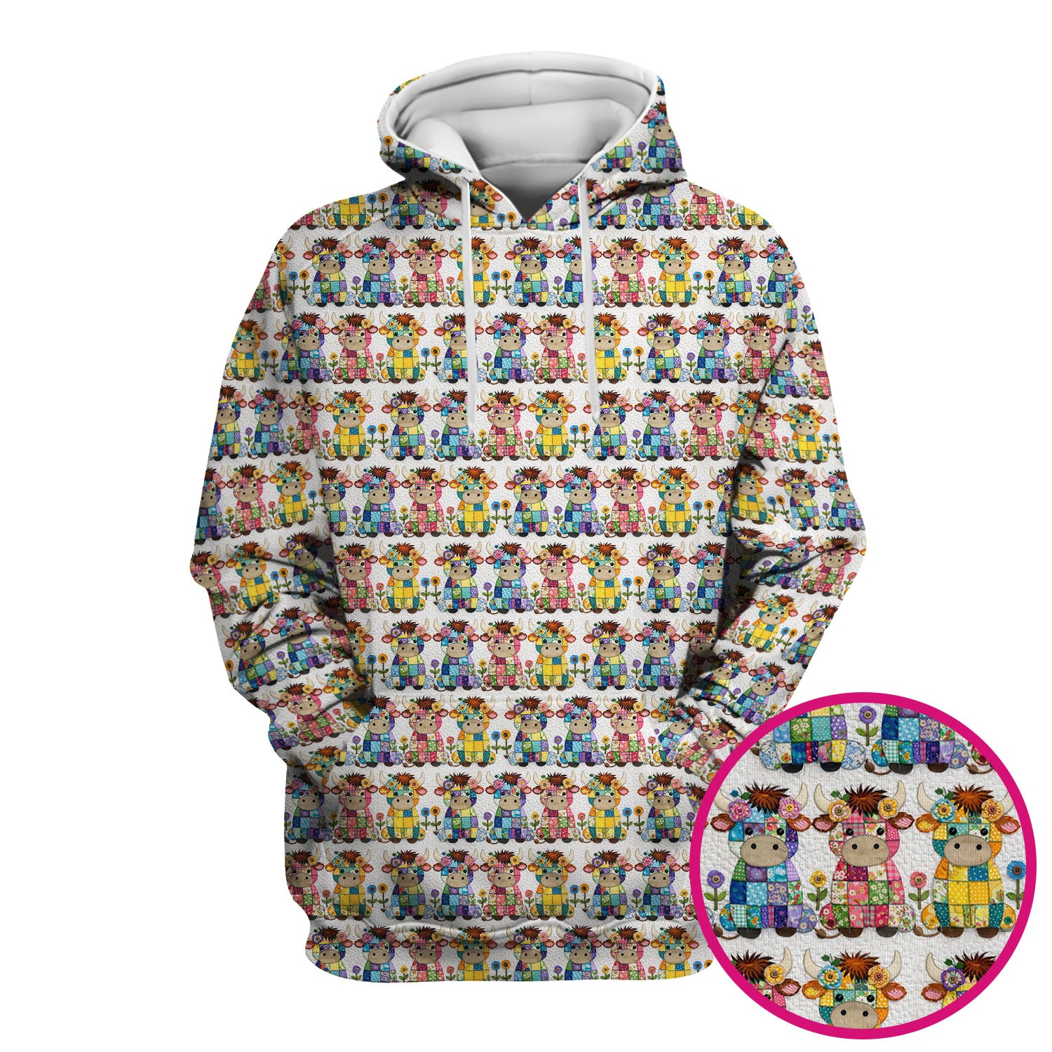 Cute Patchwork Cow With Flowers Pattern Scrubs Top, Comfortable Scrubs for Nurses