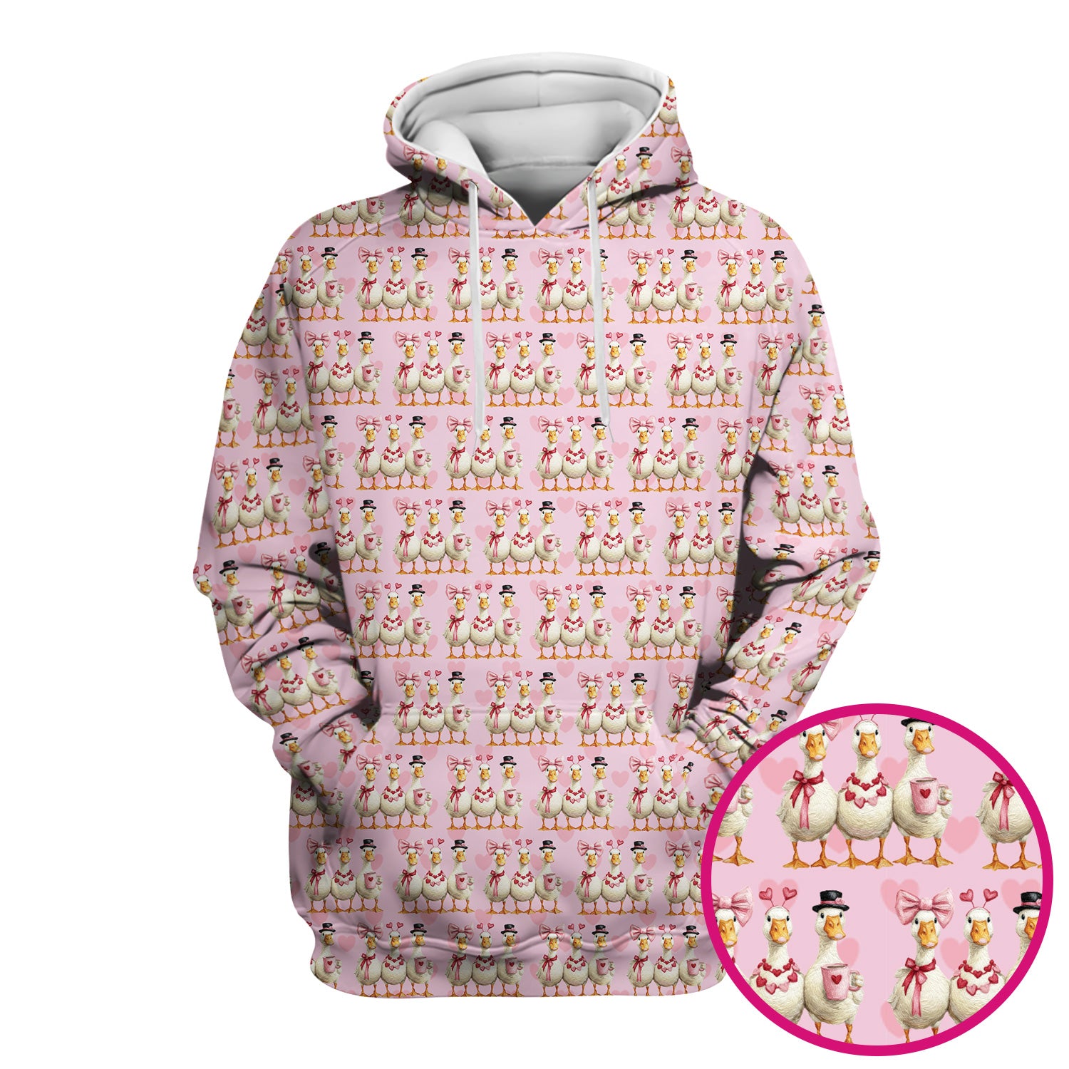 Charming Valentine Goose Heart Pink Design Scrub Top, Comfortable Scrubs for Nurses