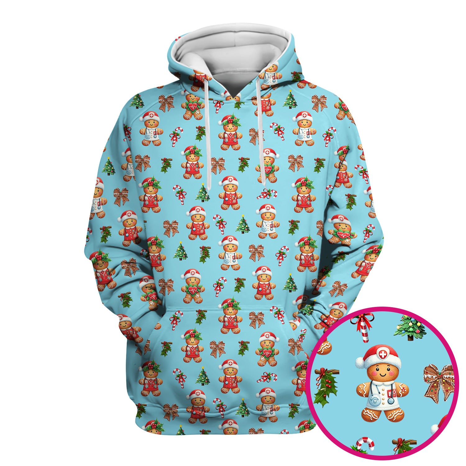 Funny Gingerbread Christmas Scrub Top - Cute Cookie with Bow Shirt - Festive Holiday Scrubs for Women