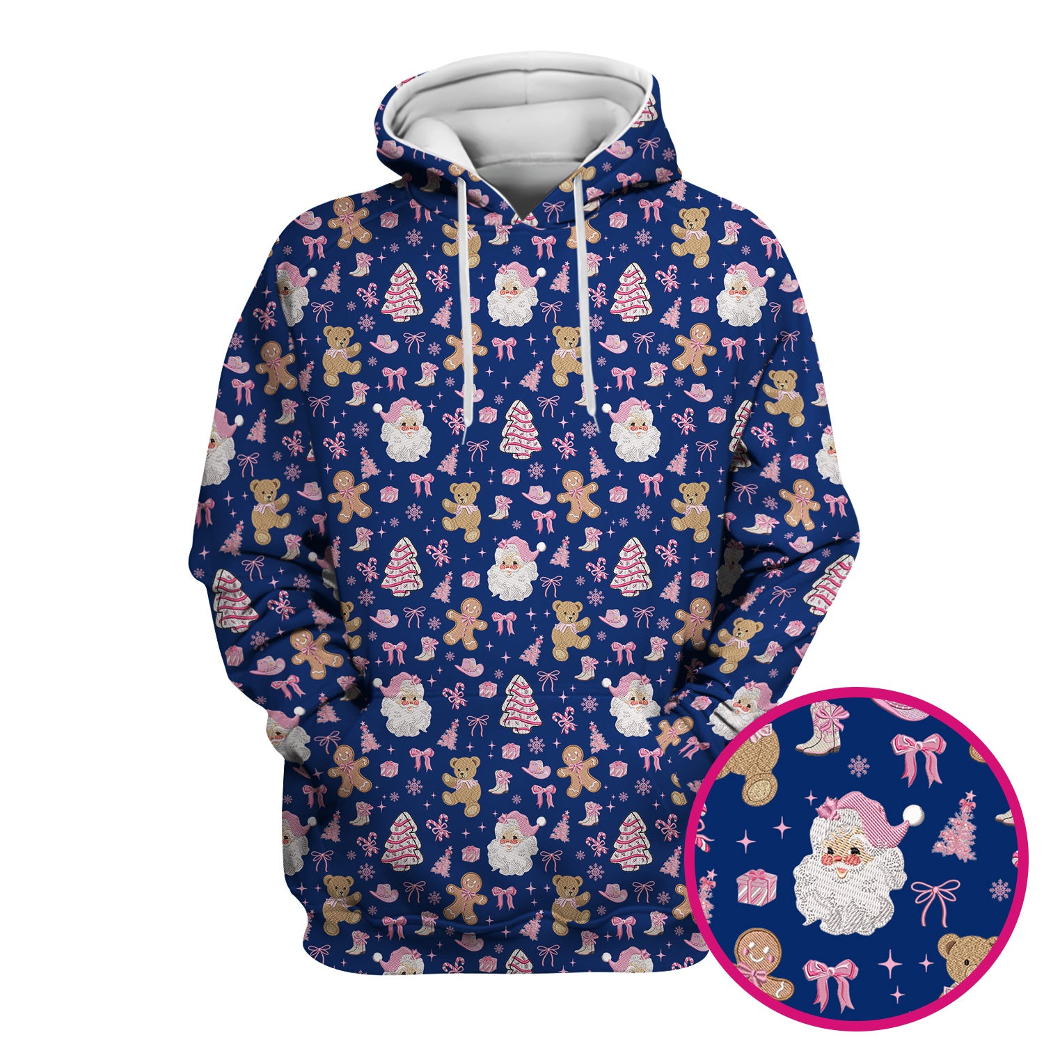 Pink Christmas Santa Gingerbread Scrub Top, Cute Holiday Medical Pattern Shirt, Breathable Fabrics Nursing Uniform