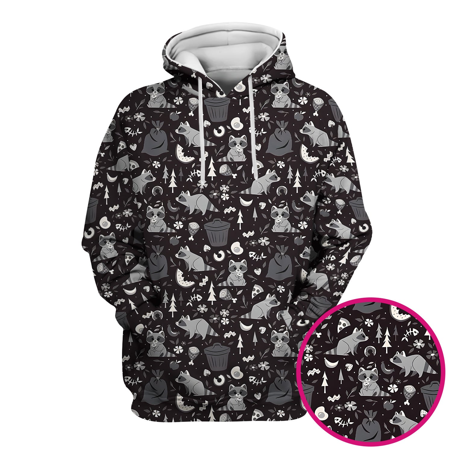 Cute Raccoon Forest Food Pattern Scrub Top, Breathable Fabrics Nursing Uniform