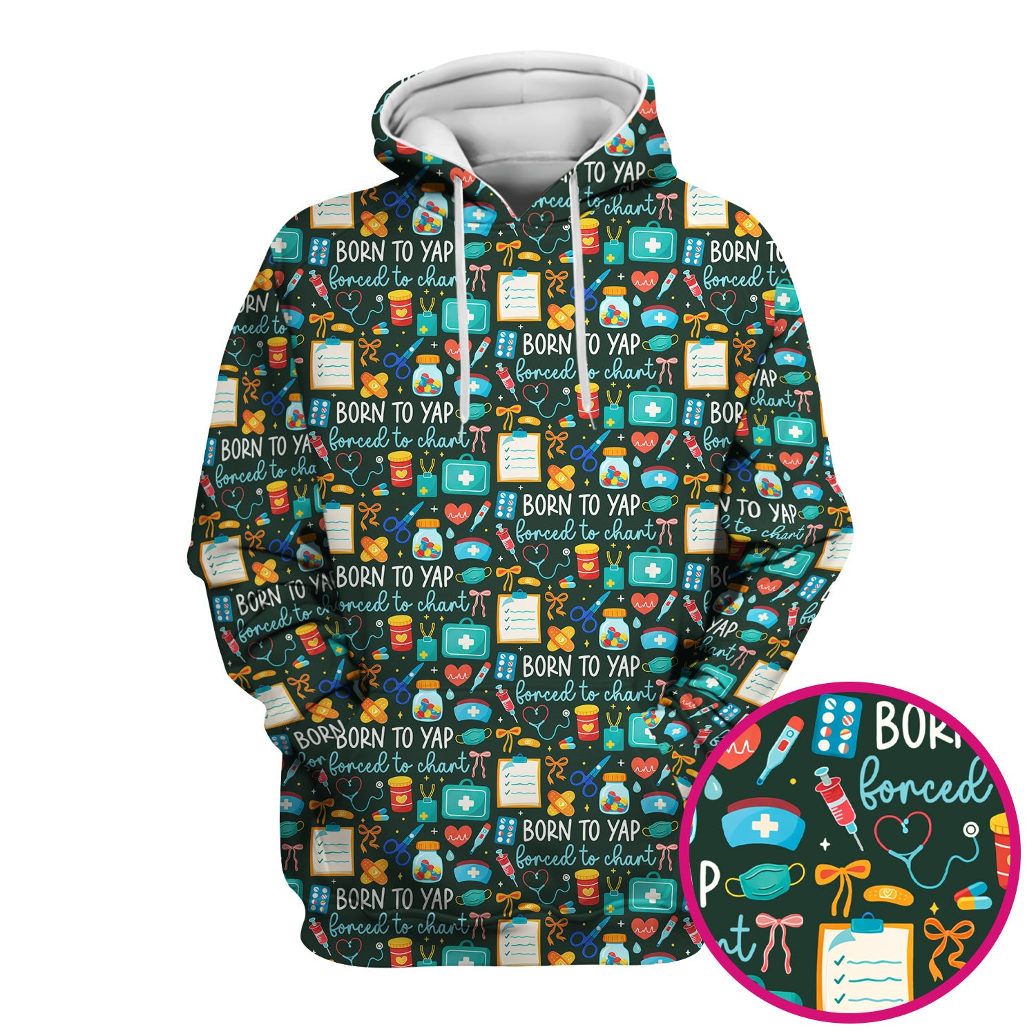 Born To Yap Medical Tools Pattern Scrub Top, Comfortable Scrubs for Nurses