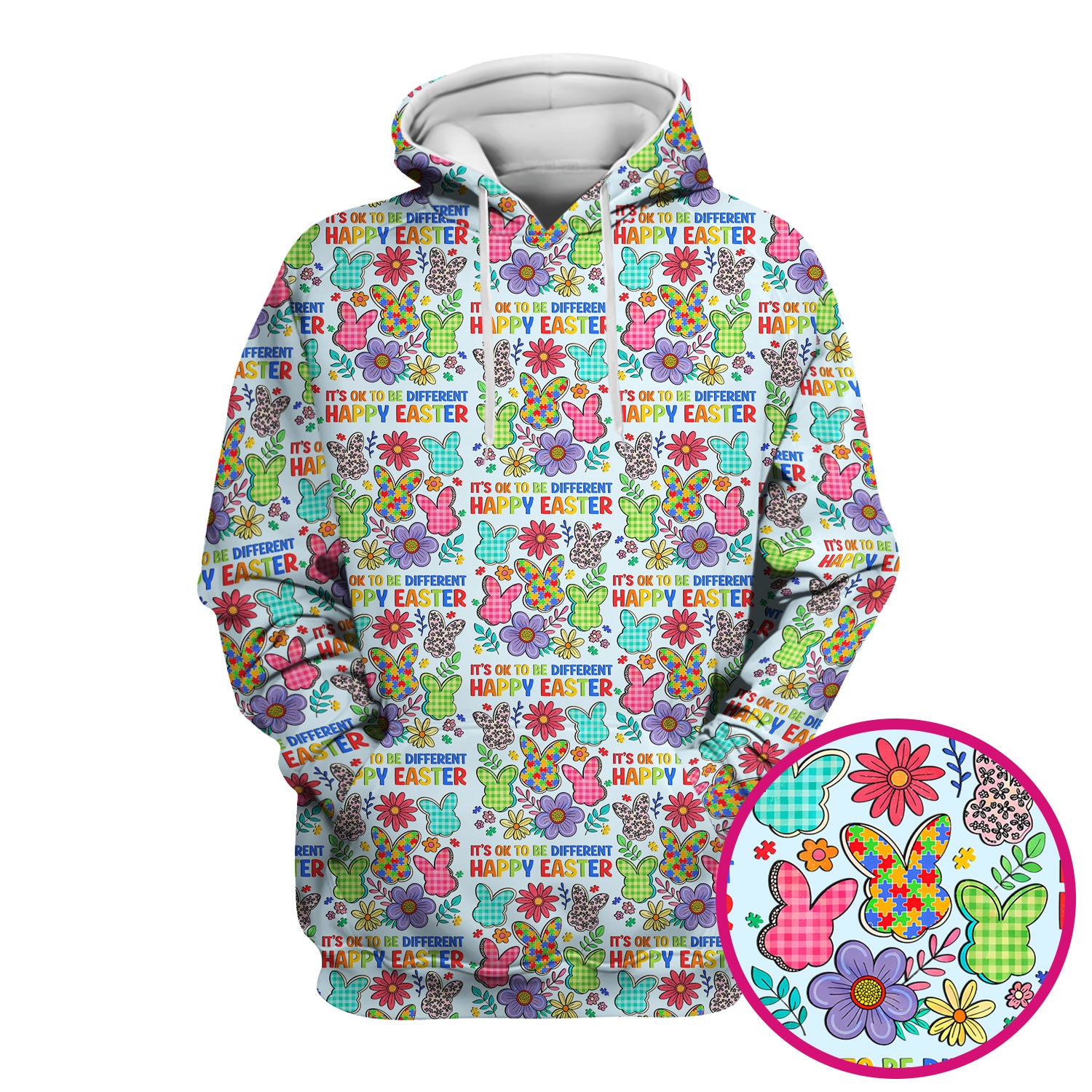 Happy Easter Bunny Floral Print Scrub Top, Breathable Fabrics Nursing Uniform