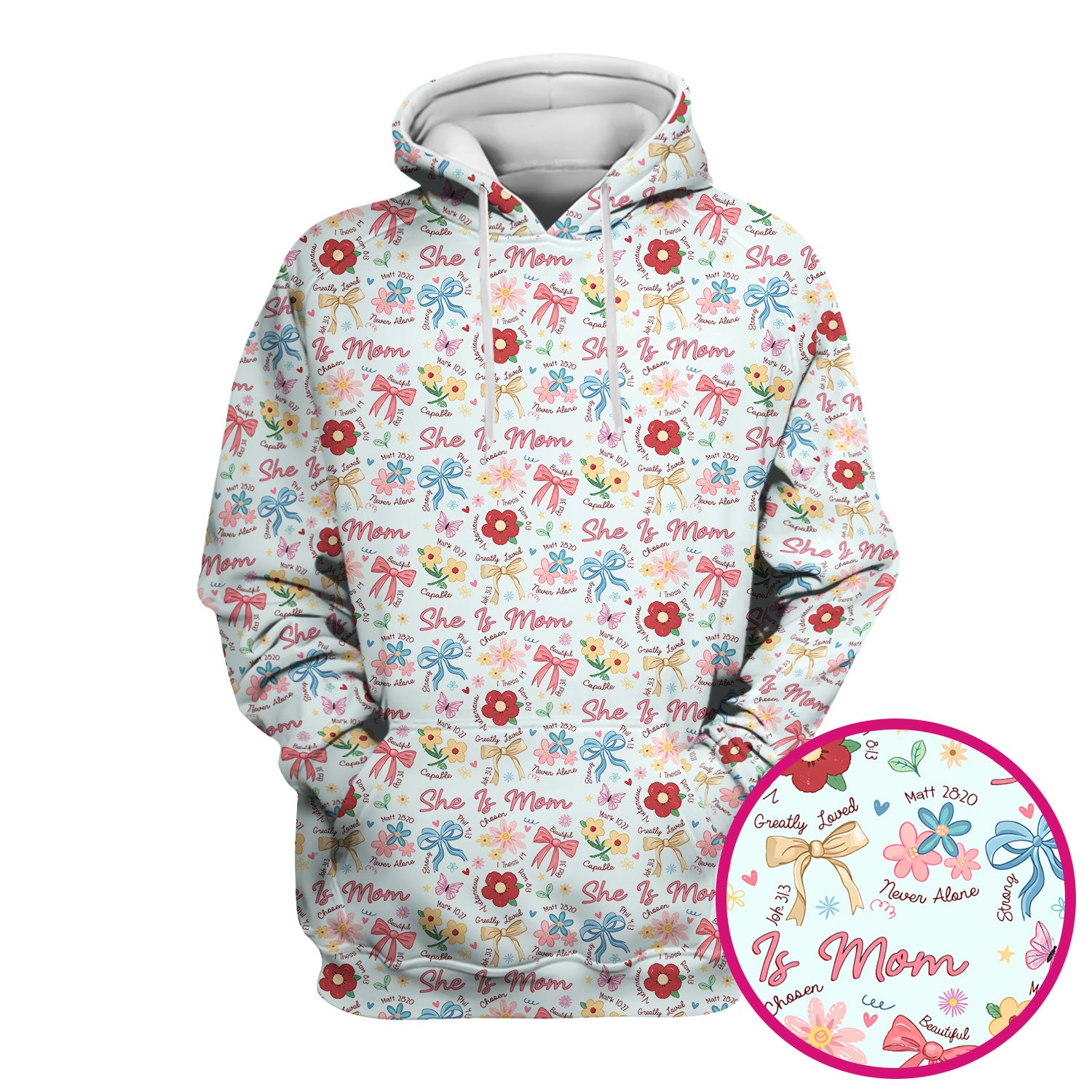 She Is Mom Floral Bow Pattern Scrub Top, Comfortable Scrubs for Nurses