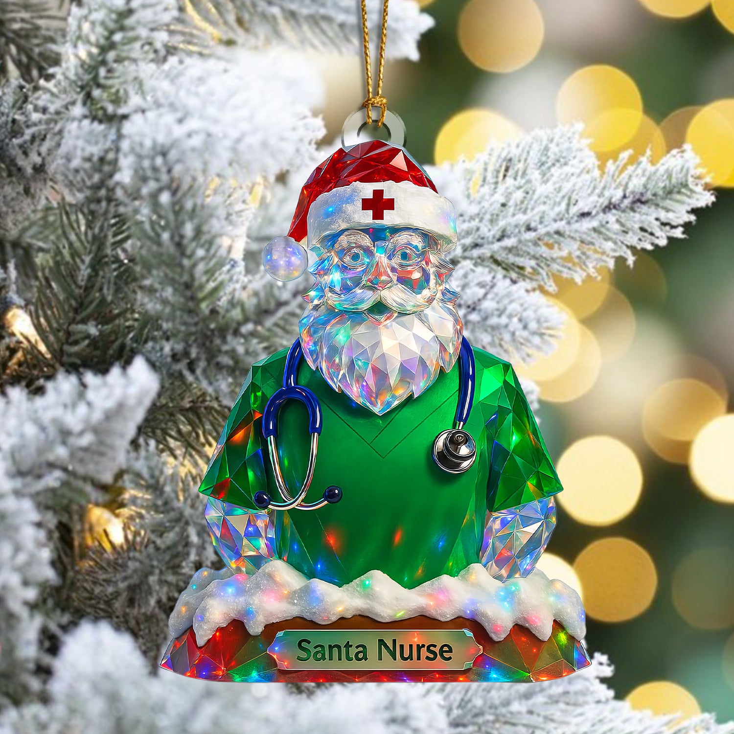Personalized Santa Nurse Ornament – Funny Christmas Scrub Design – Cute Medical Holiday Gift for Healthcare Workers and Nurses