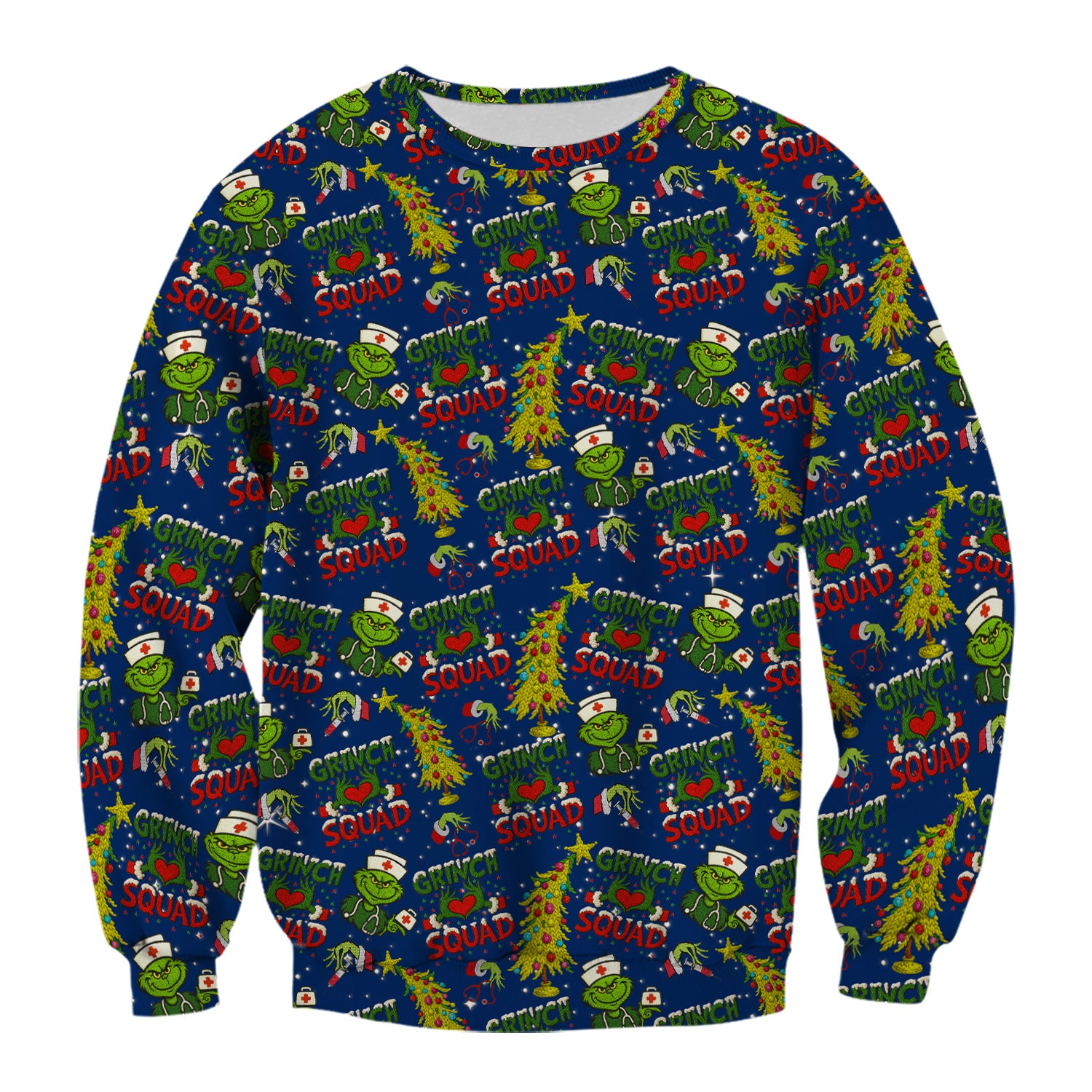 Grinch Squad Christmas Scrub Shirt - Funny Holiday Scrub Top for Nurses - Multi Color Nursing Work Shirt with Pockets