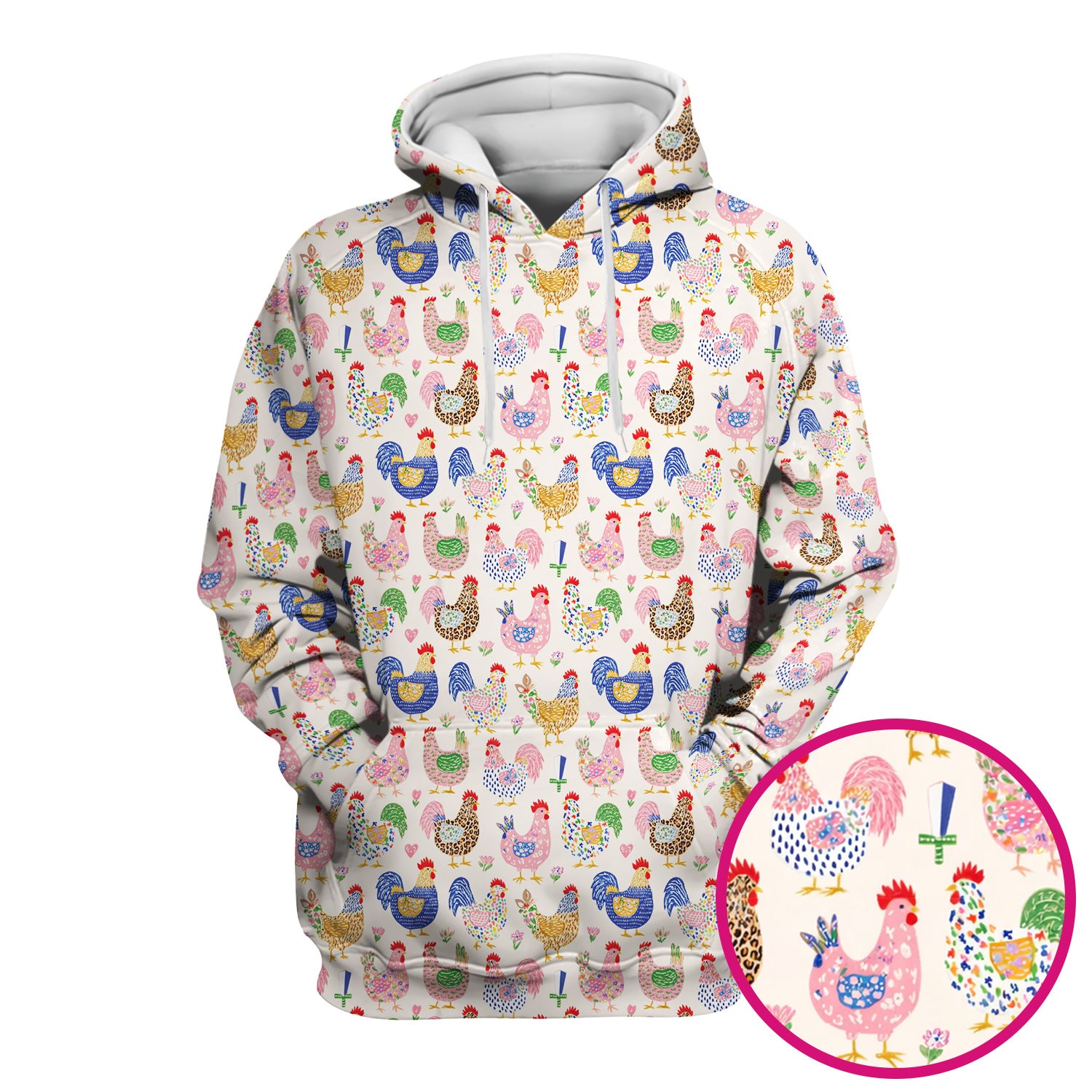 Colorful Chicken Farm Pattern Scrub Top, Breathable Fabrics Nursing Uniform