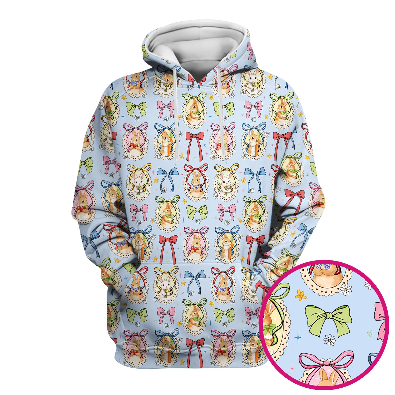 Cute Easter Bunny Cameo Colorful Bow Pattern Scrub Top, Breathable Fabrics Nursing Uniform
