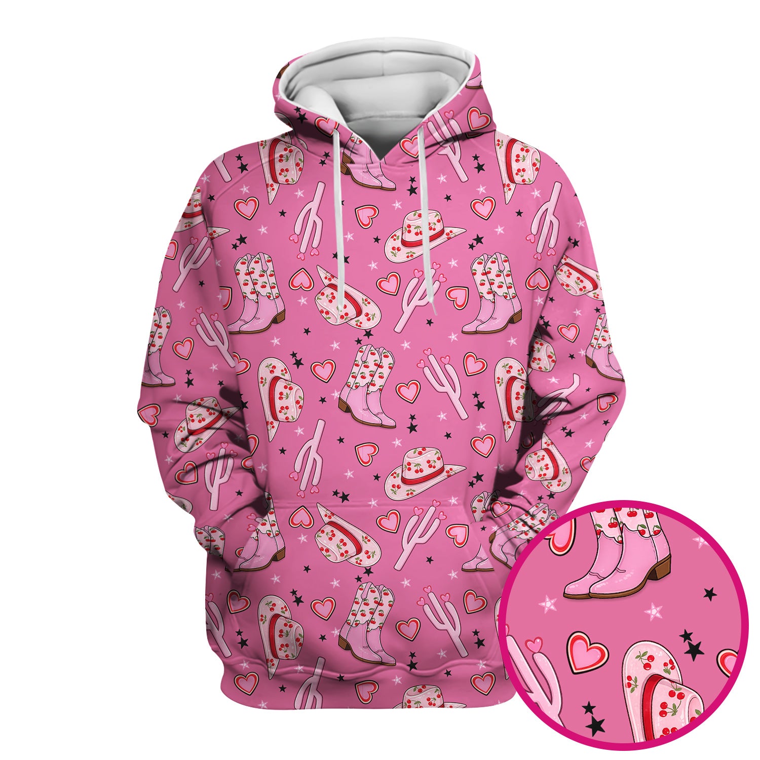 Pink Cowgirl Western Boots Hat Pattern Scrub Top, Breathable Medical Uniform Top