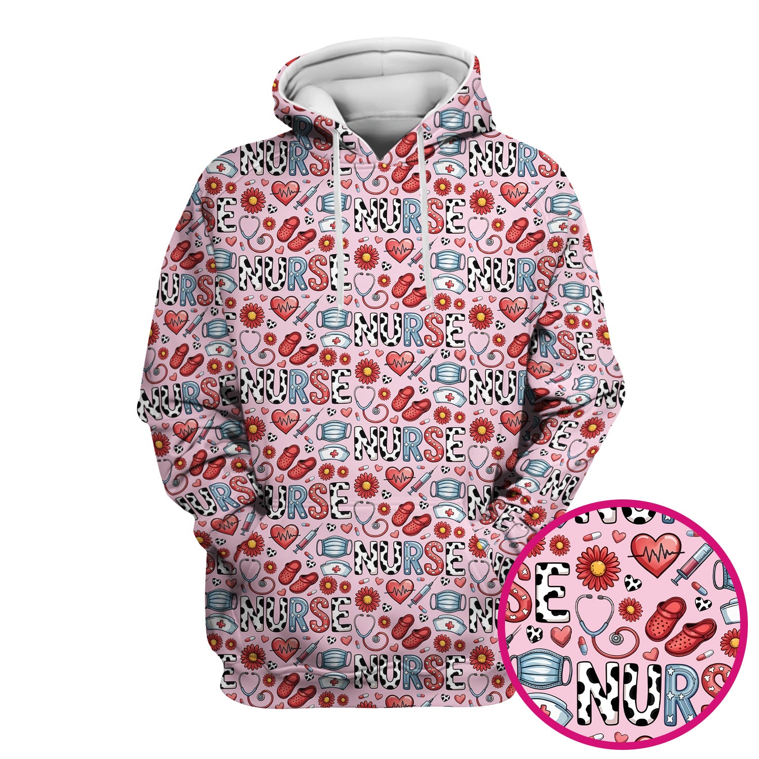 Cute Nurse Medical Icon Pattern Scrub Top, Comfortable Scrubs for Nurses