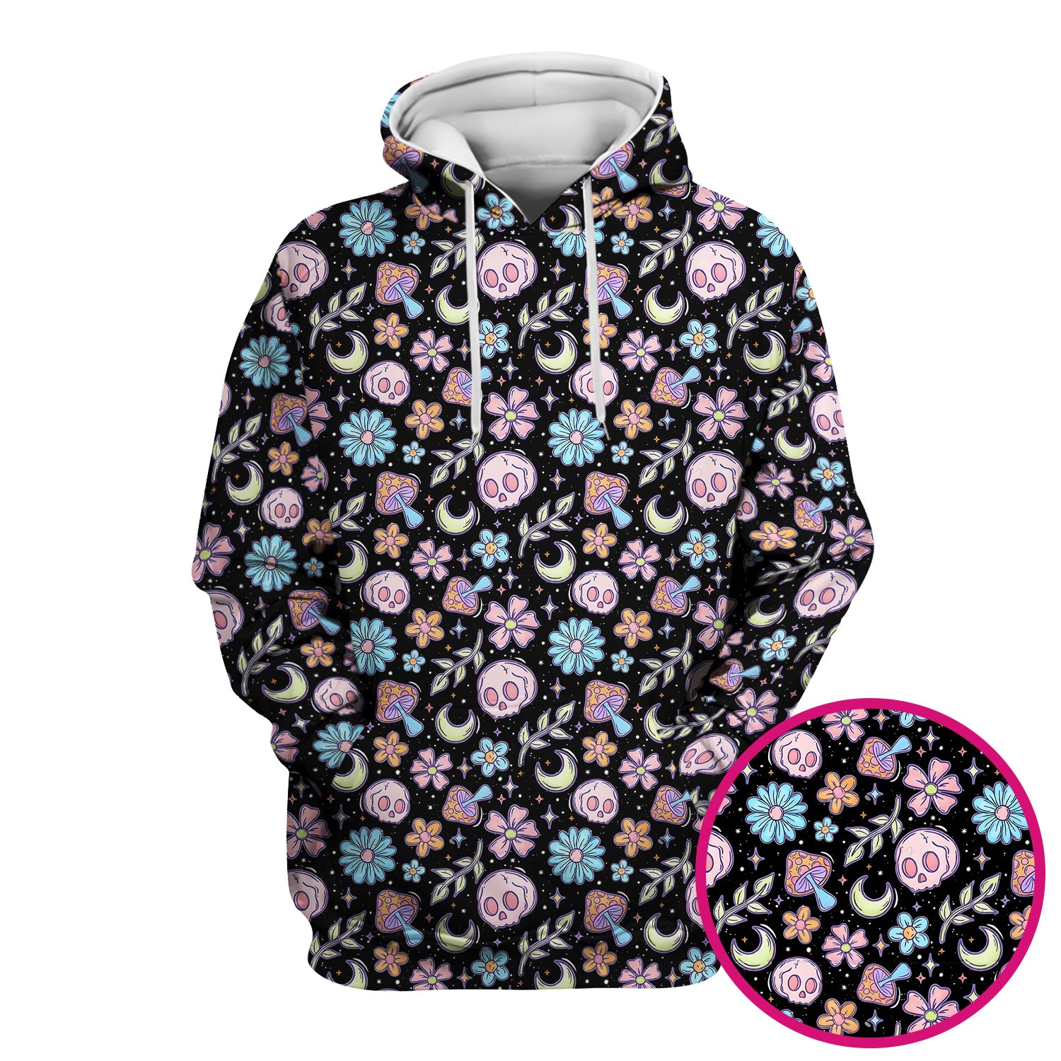 Neon Skull Mushroom Floral Scrub Top, Colorful Gothic Nurse Scrubs Uniform