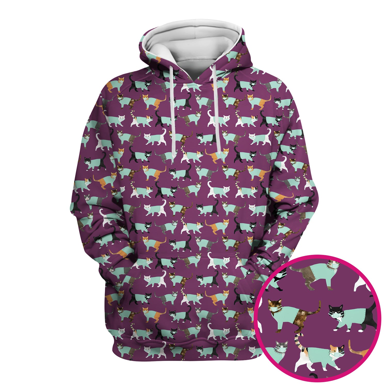 Playful Cat Nurse All Over Print Scrub Top, Comfortable Scrubs for Nurses