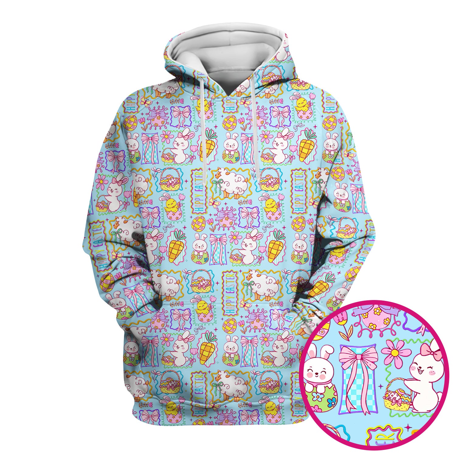 Cute Easter Bunny Egg and Bow Print Scrub Top, Breathable Fabrics Nursing Uniform