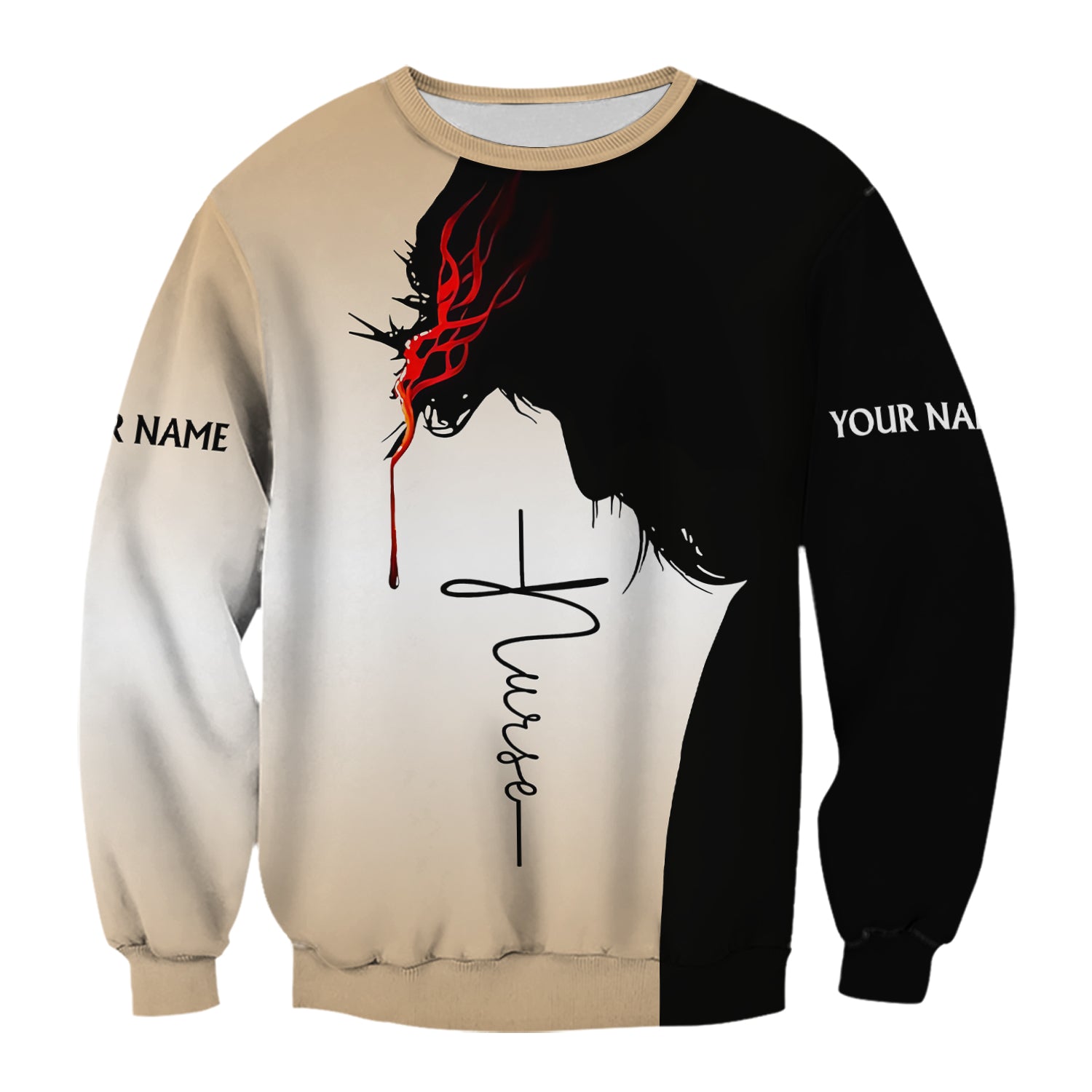 Personalized Christian Nurse Scrub Top - Christian Cross & Jesus Faith Design - Gift for RN LPN CNA