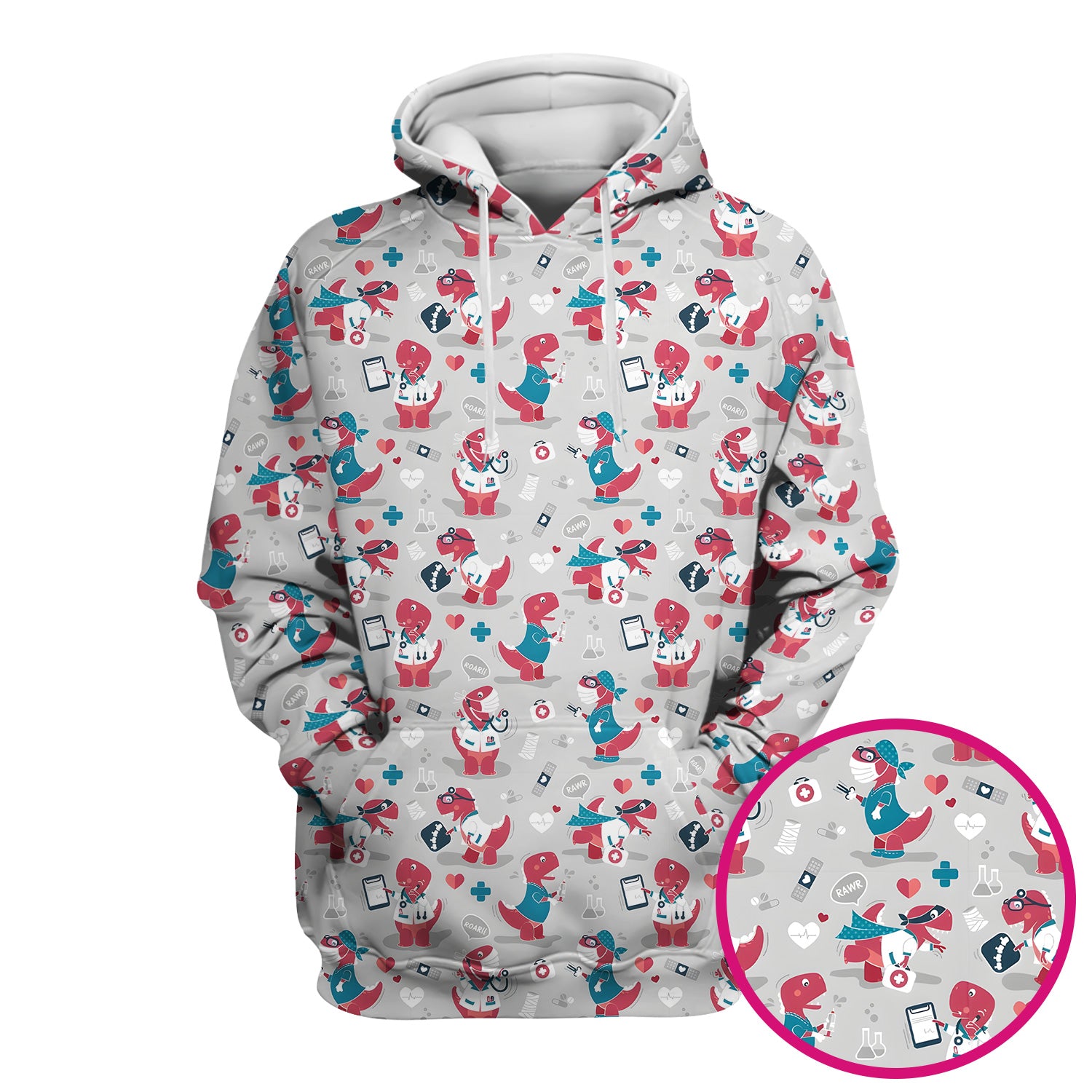Cute Dinosaur Doctor Medical Pattern Scrub Top, Breathable Fabrics Nursing Uniform