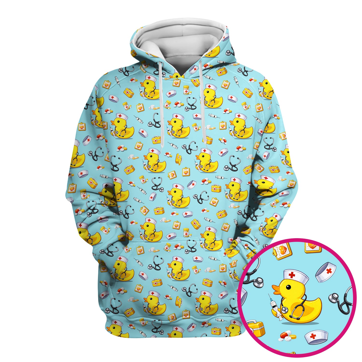 Playful Medical Duck Print Nurse Scrub Top, Comfortable Scrubs for Nurses