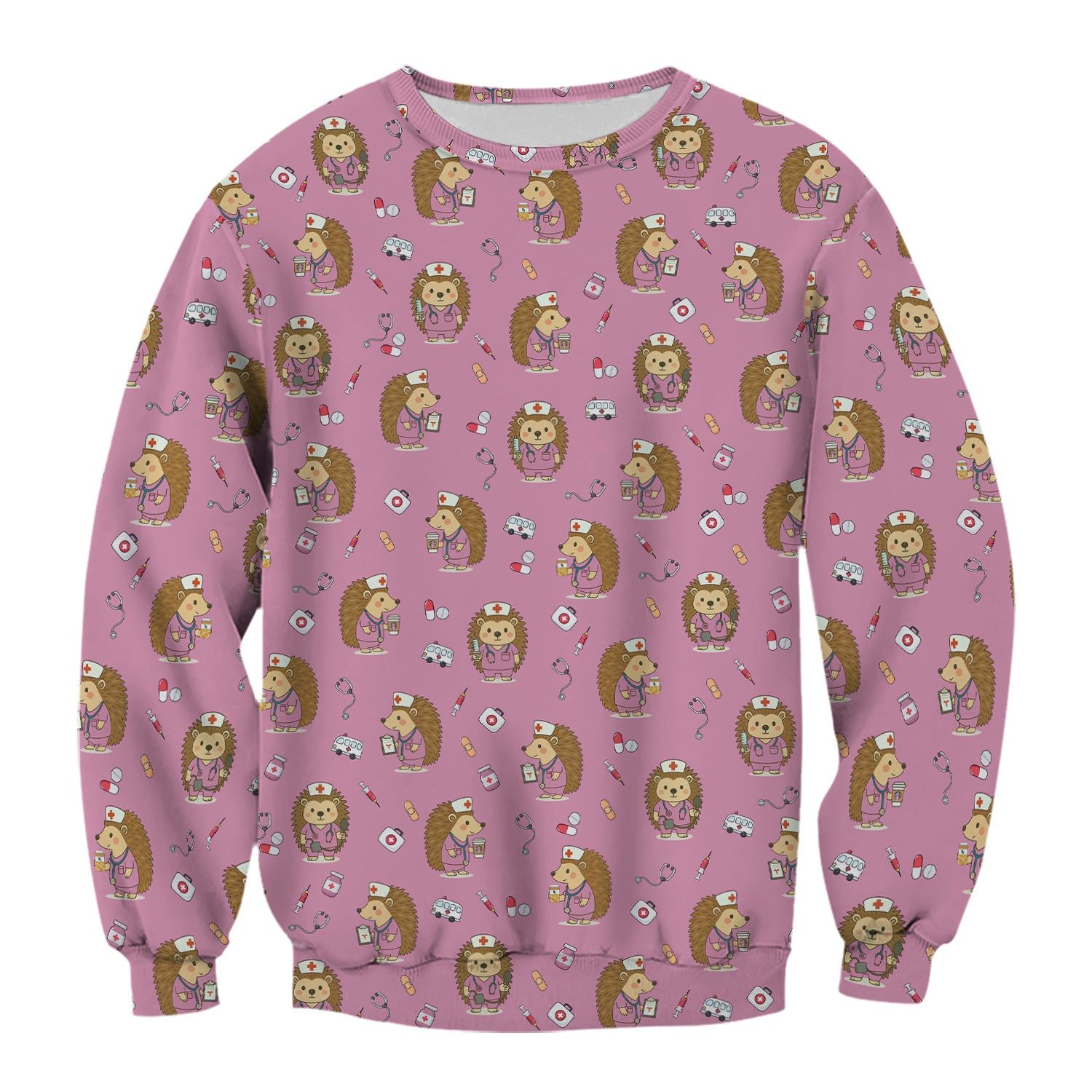 Cute Hedgehog Nurse Scrub Top - Funny Animal & Medical Design - Gift for Women RN LPN Pediatric Nurses