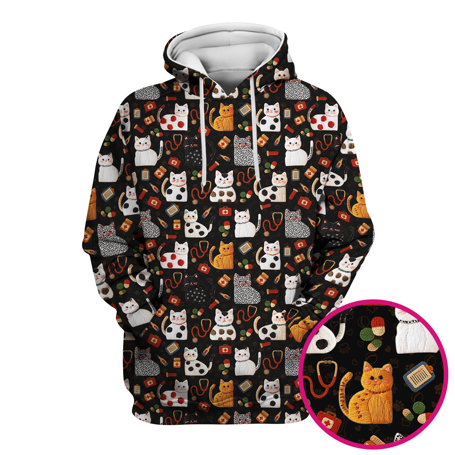 Cute Cat Scrub Top – Funny Veterinary Pattern Medical Shirt – Pet Lover Uniform For RN, LPN, CNA, and Vet Staff