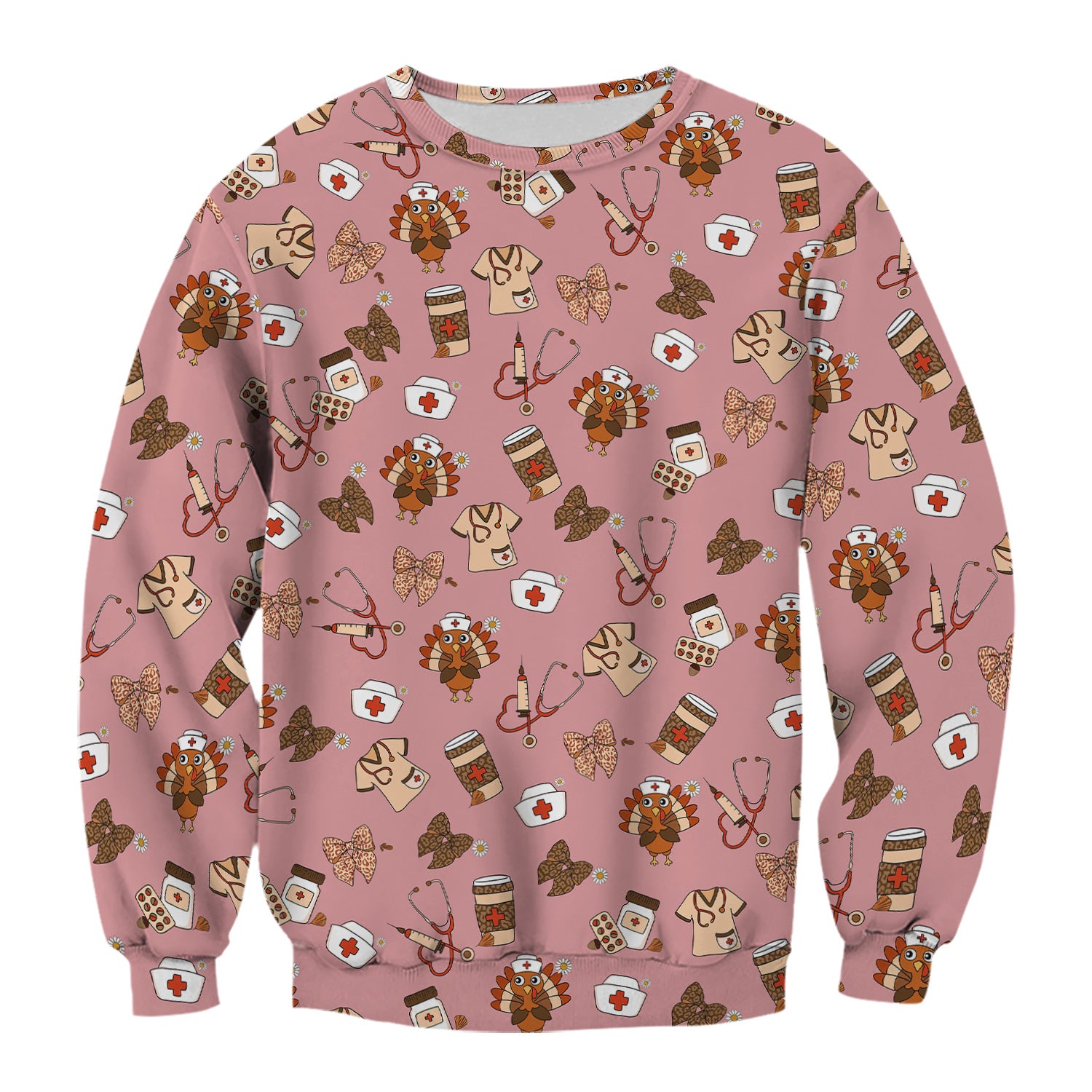 Cute Nurse Fall Season Scrub Top - Thanksgiving Turkey & Stethoscope Medical Design  - Gift for RN LPN CNA