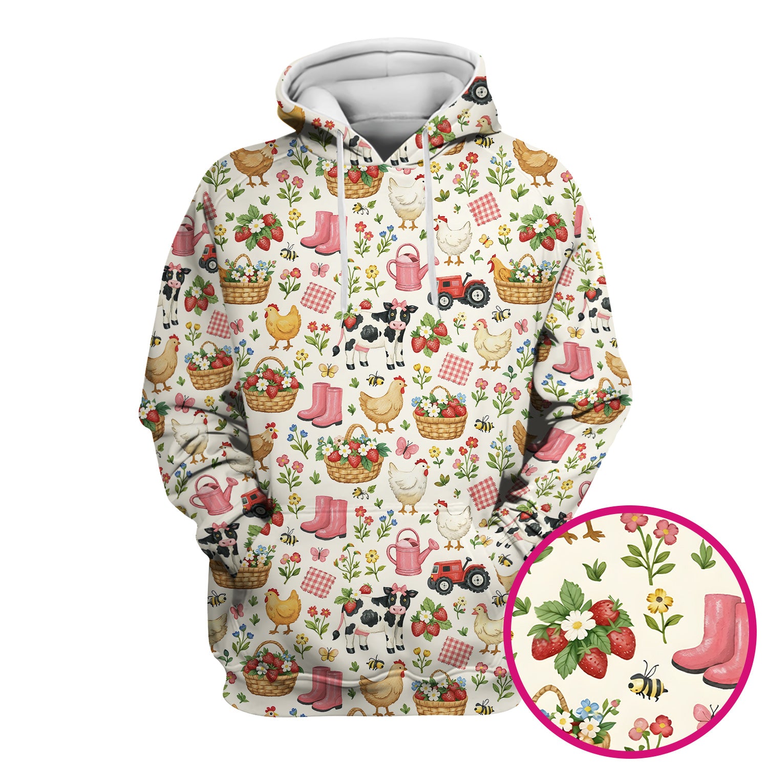 Whimsical Farm Animals Garden Pattern Scrub Top, Comfortable Scrubs for Nurses