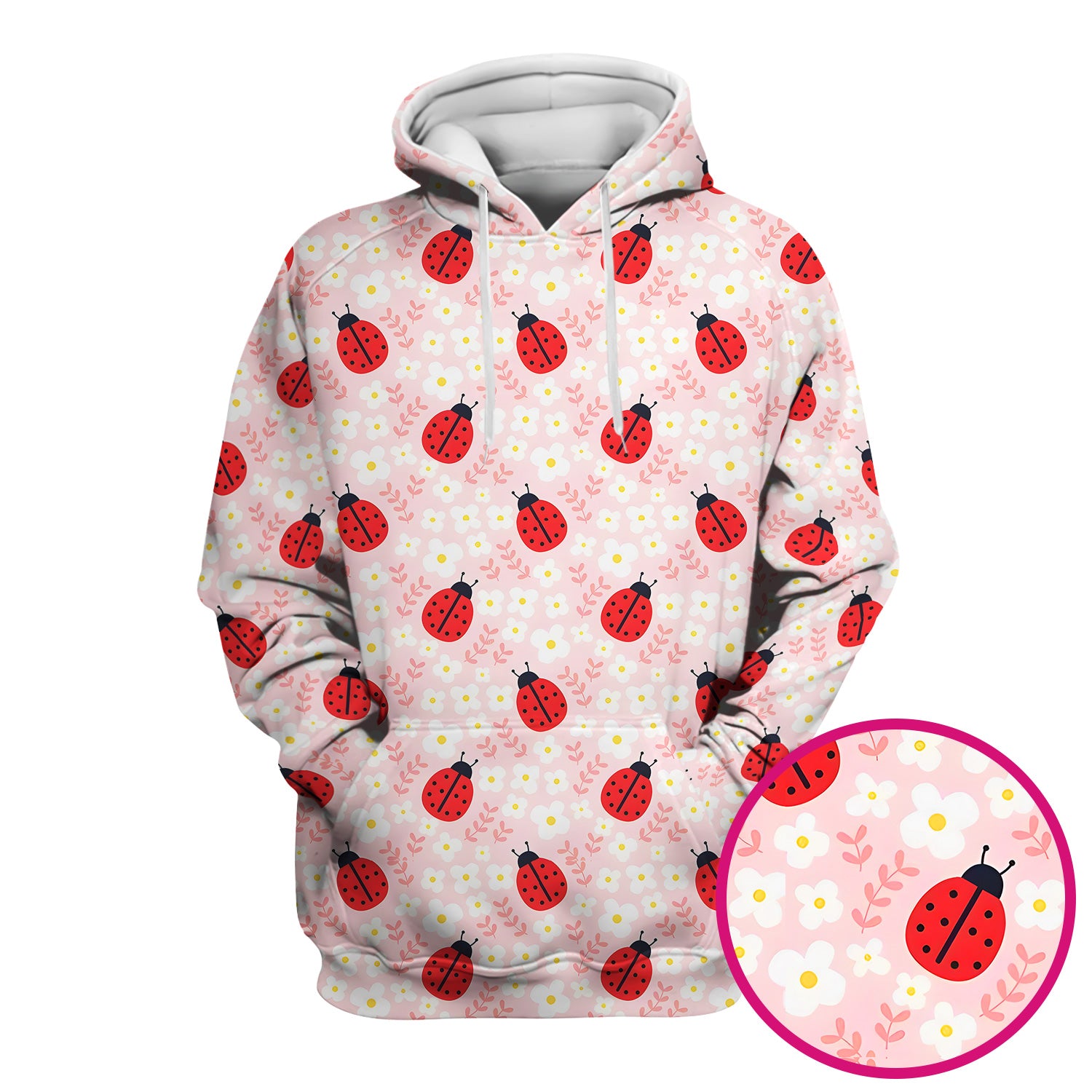 Cute Ladybug Blossom Print Scrub Top, Pastel Garden Medical Scrubs for Women