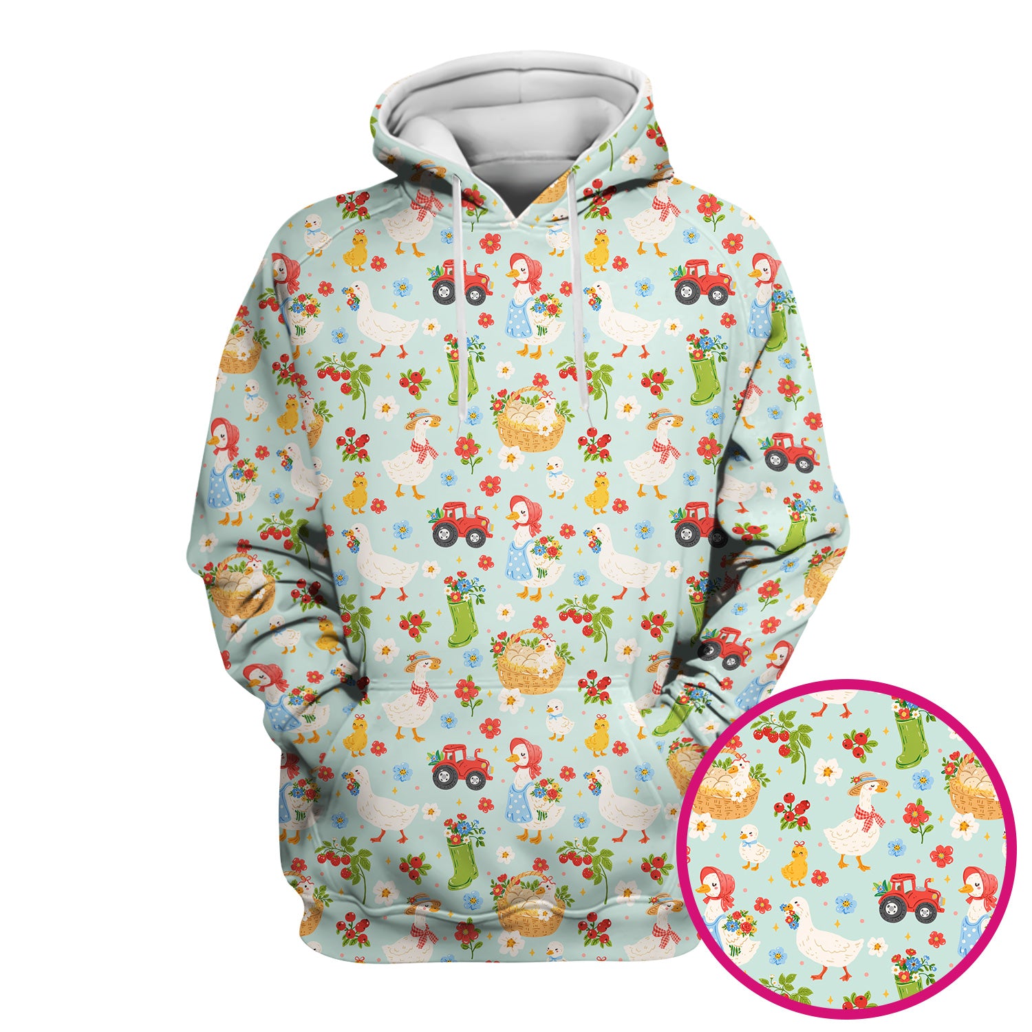 Farm Duck Chicken Tractor Flower Basket Scrub Top, Breathable Fabrics Nursing Uniform