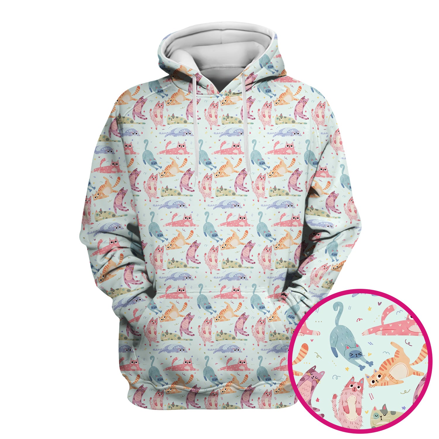 Funny Pastel Cat Pattern Medical Scrub Top, Breathable Fabrics Nursing Uniform