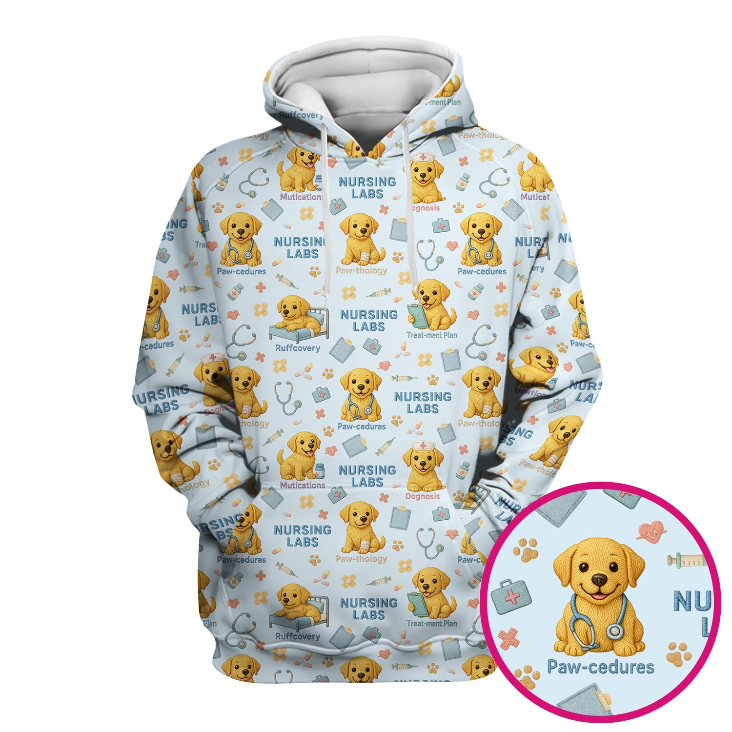 Labrador Nursing Scrub Top, Cute Dog Pattern Nurse Uniform,  Comfortable Scrubs For Nurses