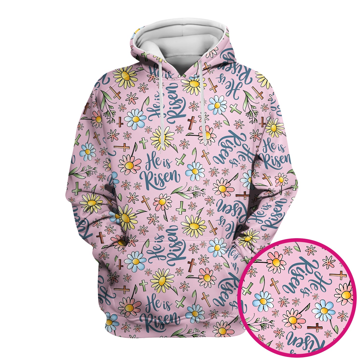 He Is Risen Cross Flower Pattern Scrub Top, Comfortable Scrubs For Nurses