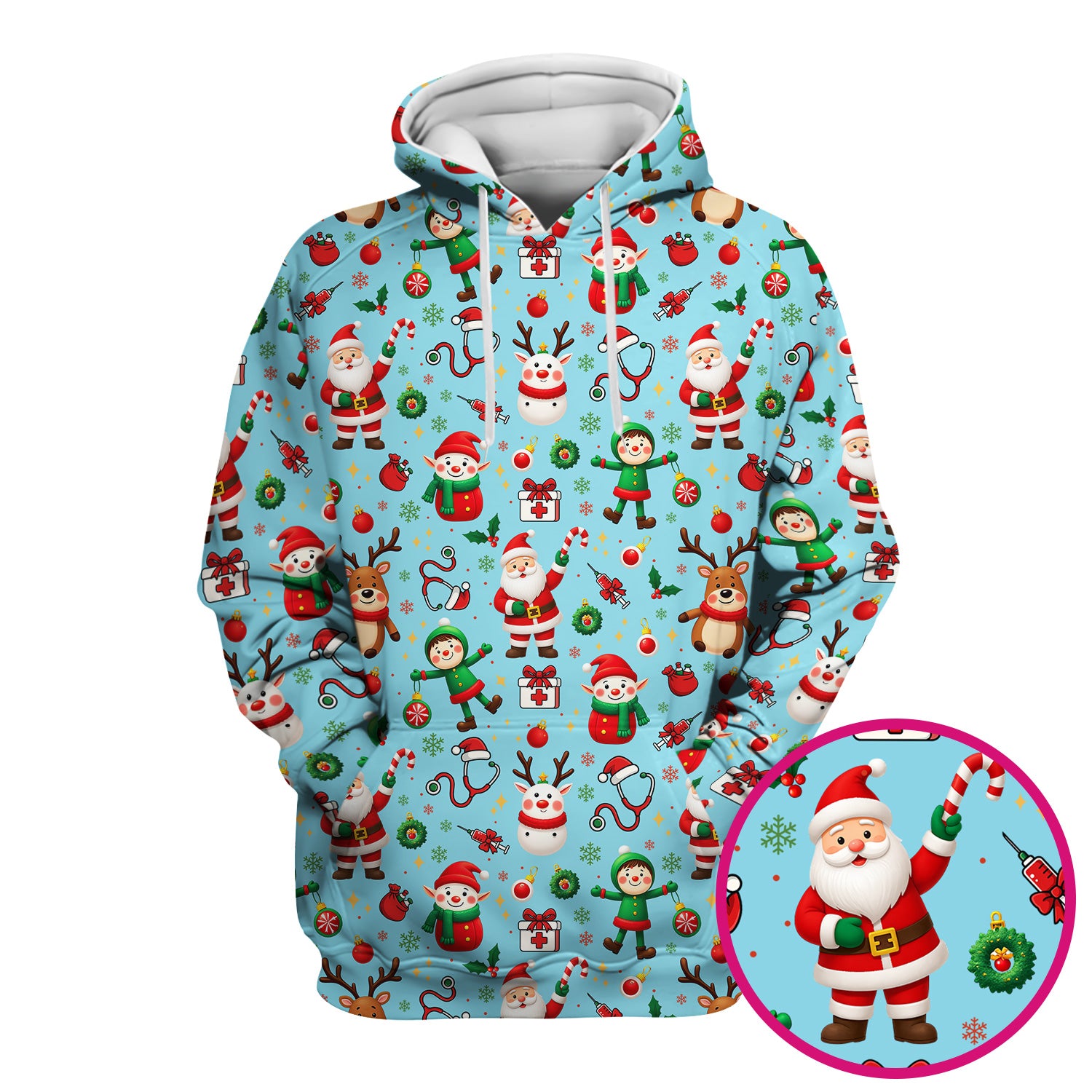 Christmas Scrub Top for Nurse - Cute Santa Elf Reindeer Medical Shirt - Festive Holiday Scrubs for Women RN CNA LPN Gift
