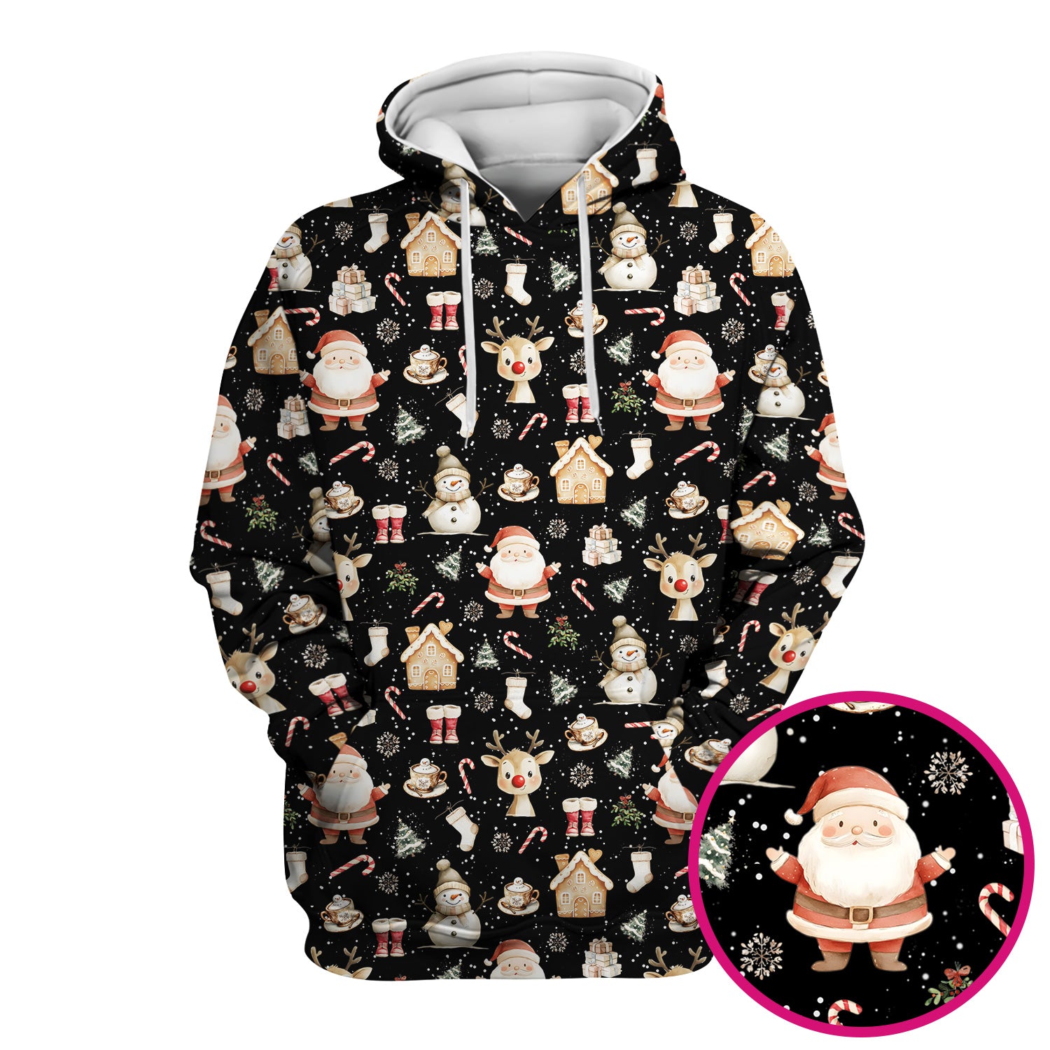 Christmas Santa Pattern  Scrub Top – Cute Medical Uniform for Nurses - Breathable Fabrics Nursing Uniform